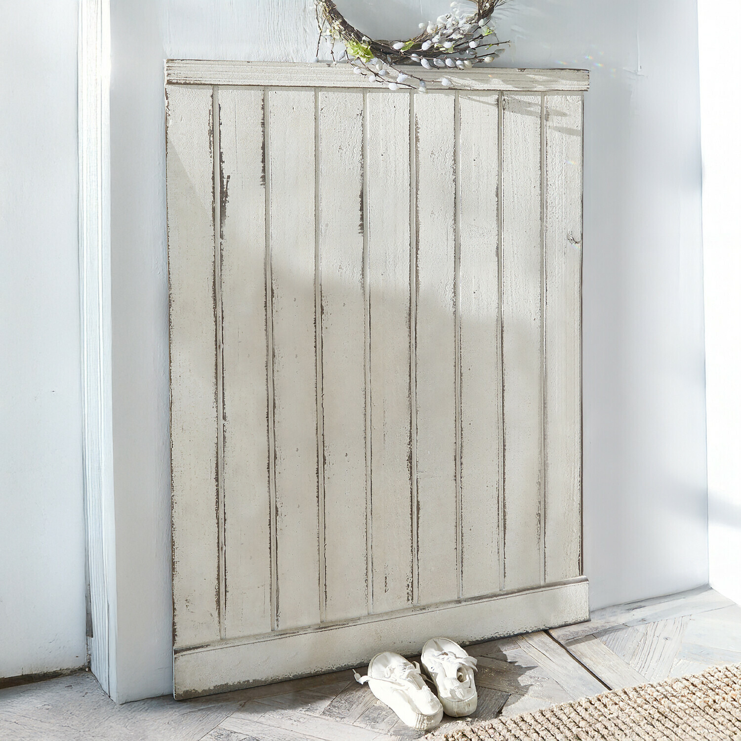 Panneau Lia Panneau décoratif en bois blanc vieilli avec effet patiné pour décoration intérieure vintage