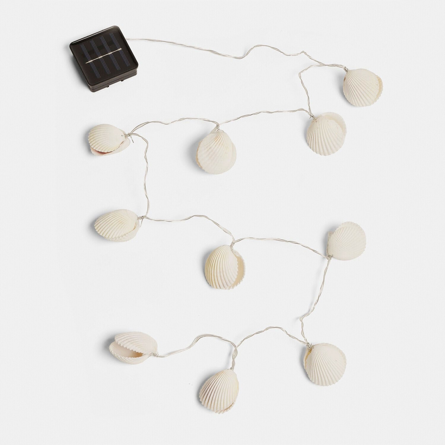 Guirlande solaire avec coquillages blancs sur fil fin, décoration extérieure et balcon