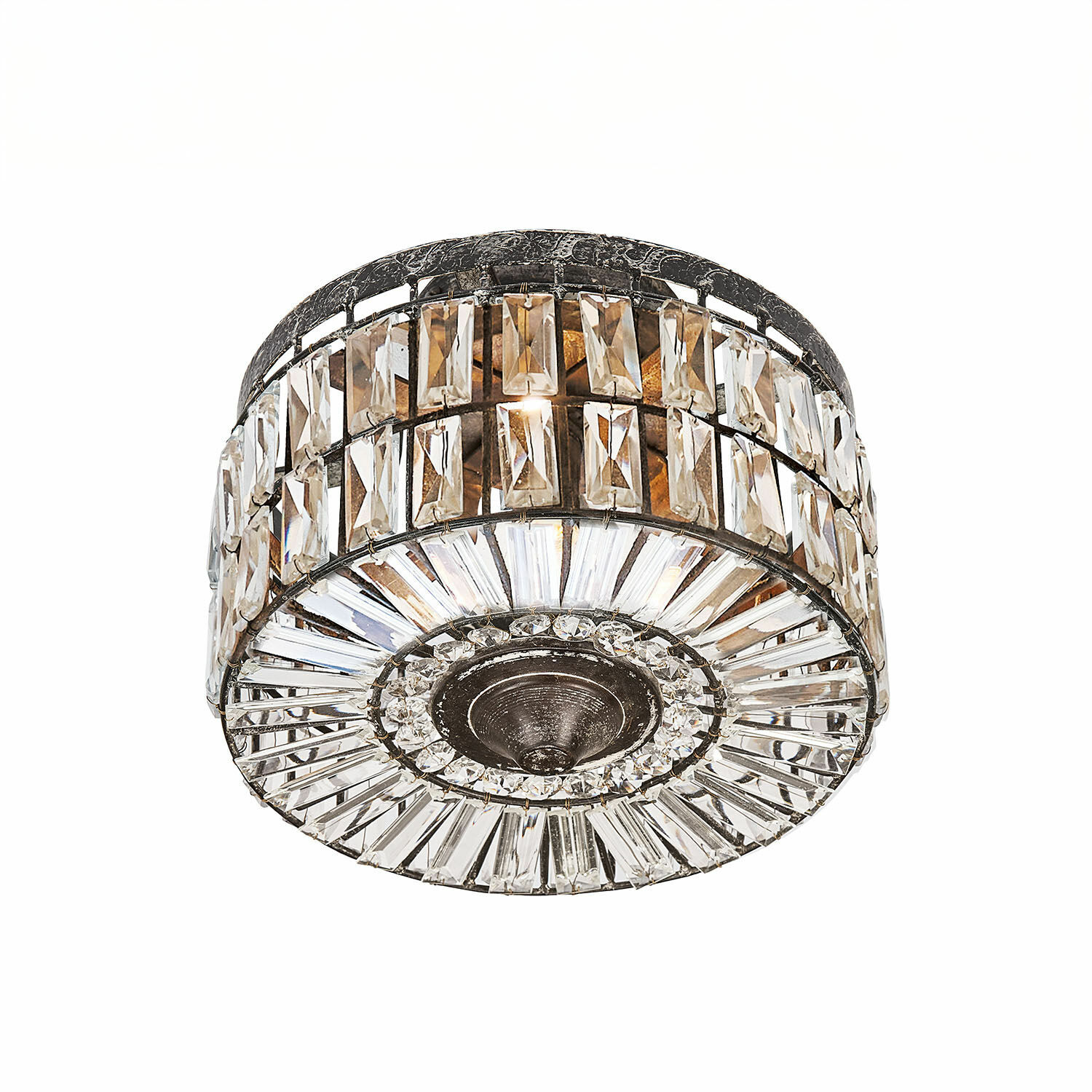 Plafonnier Hutton Plafonnier rond en métal noir et cristaux transparents, lampe décorative élégante pour intérieur