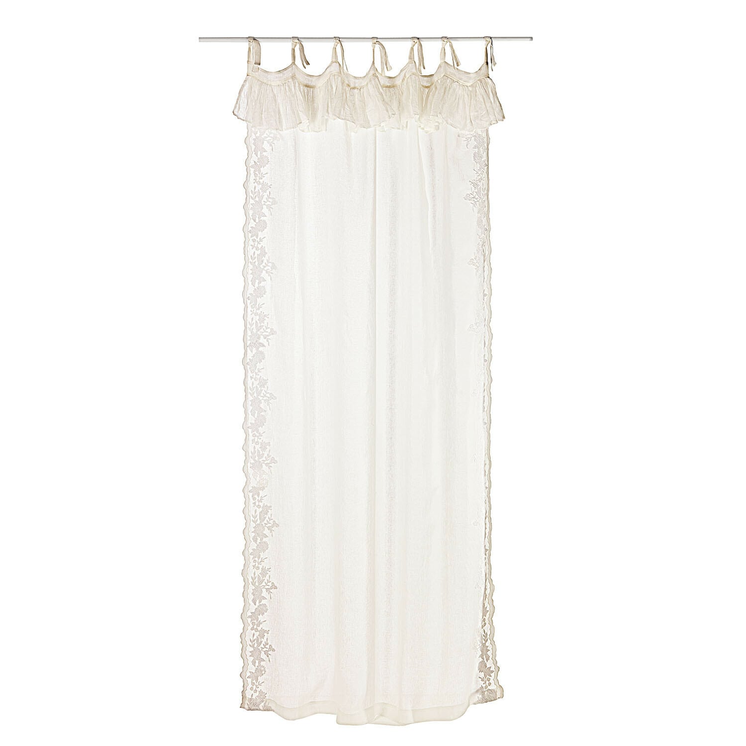 Voilage Denise Voilage blanc transparent avec bordures brodées et volants en tissu léger pour fenêtres
