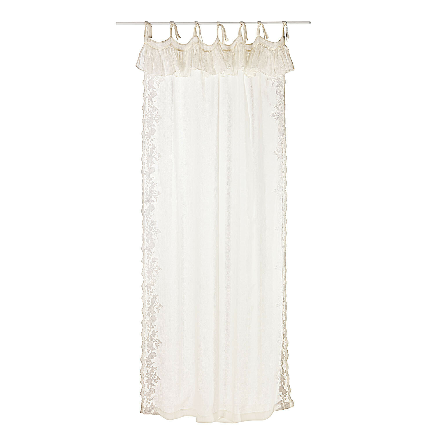 Voilage Denise Voilage blanc transparent avec bordures brodées et volants en tissu léger pour fenêtres