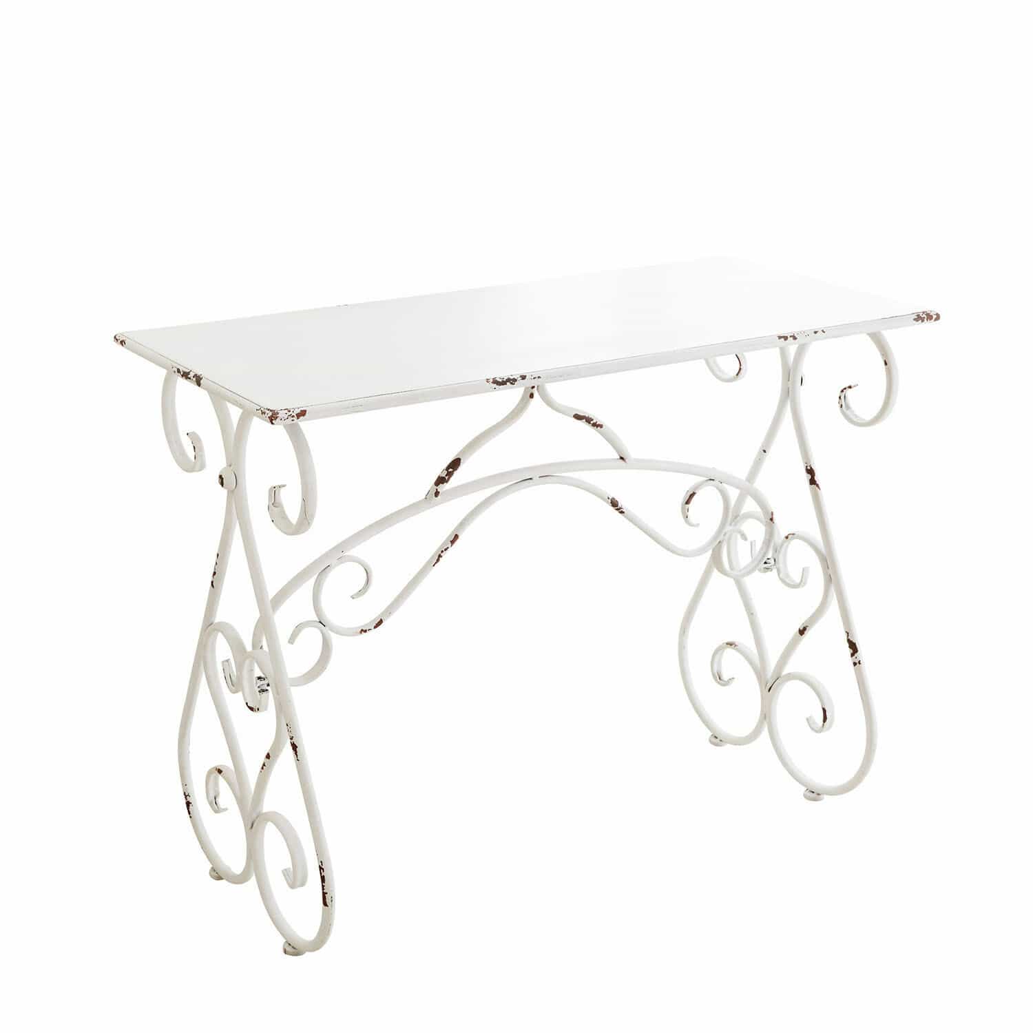 Console Stonem Table en métal blanc avec décorations vintage et finition vieillie pour intérieur et jardin