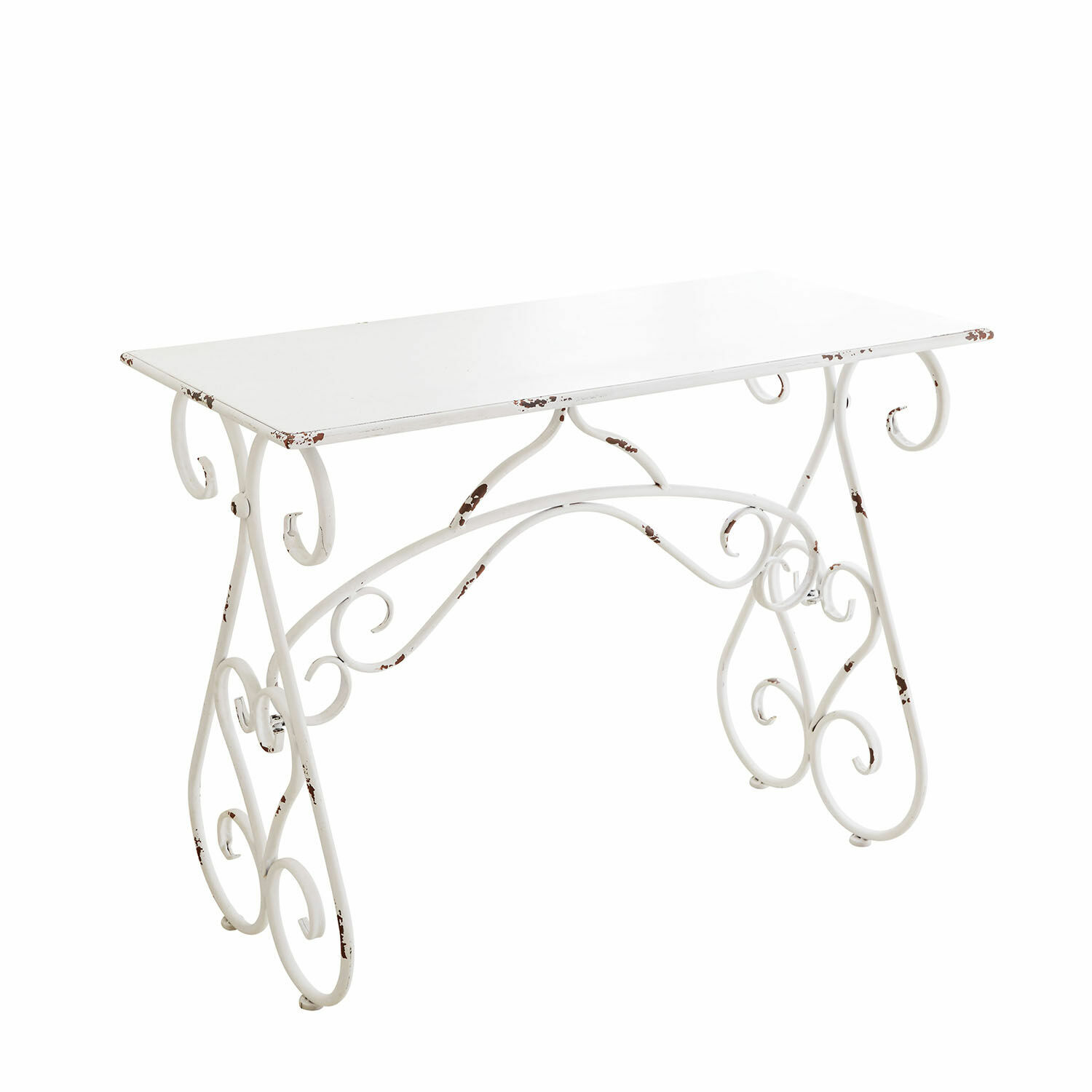 Console Stonem Table en métal blanc avec décorations vintage et finition vieillie pour intérieur et jardin