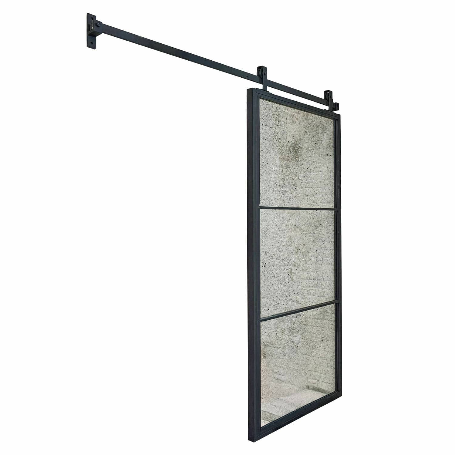 Porte coulissante Althorp Miroir mural coulissant avec cadre en métal noir au design industriel pour intérieur moderne