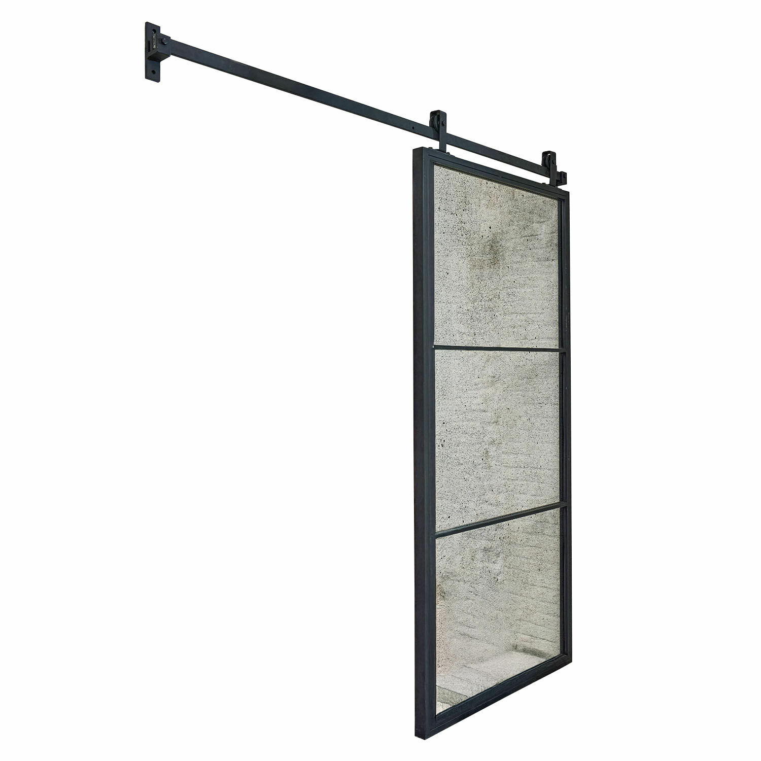 Porte coulissante Althorp Miroir mural coulissant avec cadre en métal noir au design industriel pour intérieur moderne