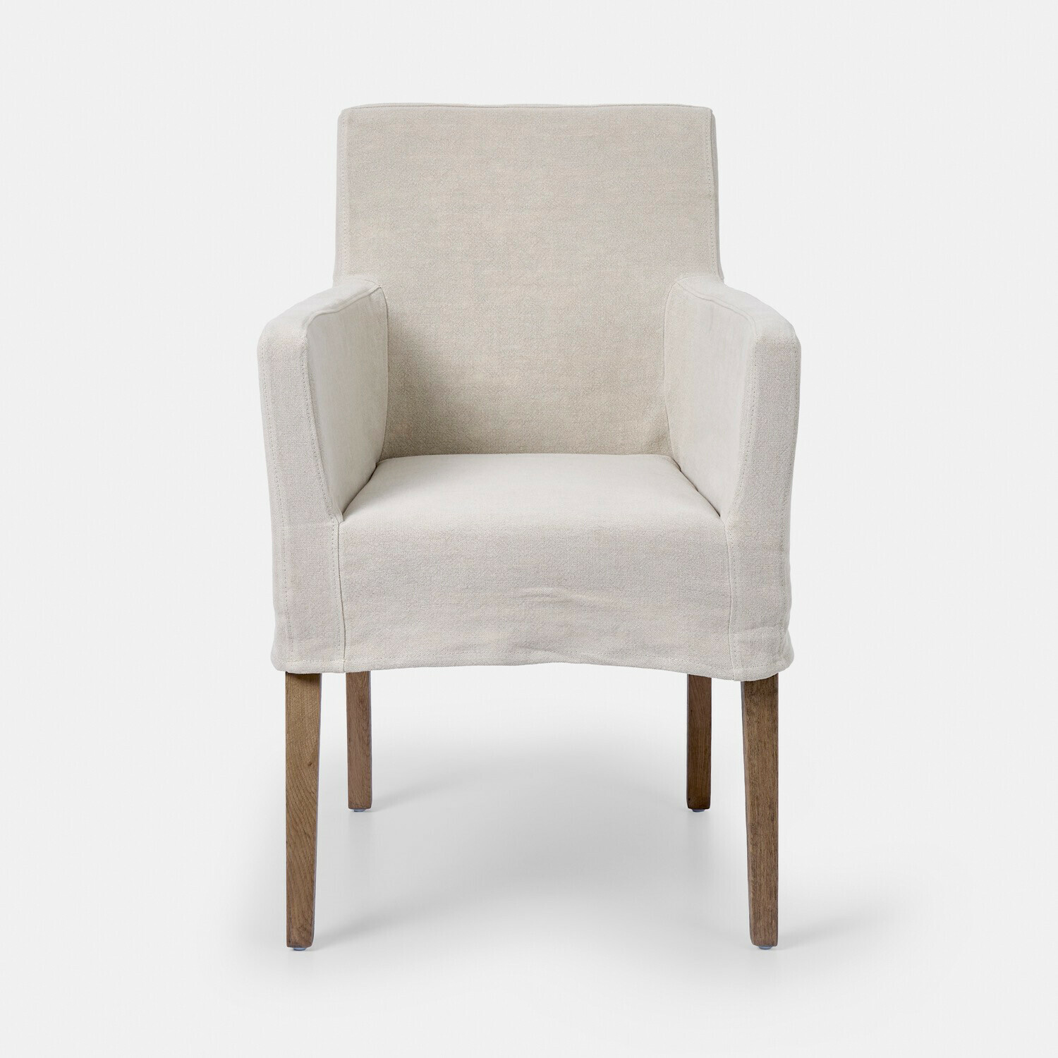 lin/marron Fauteuil Longhill en lin beige avec pieds en bois, confortable et élégant pour salon