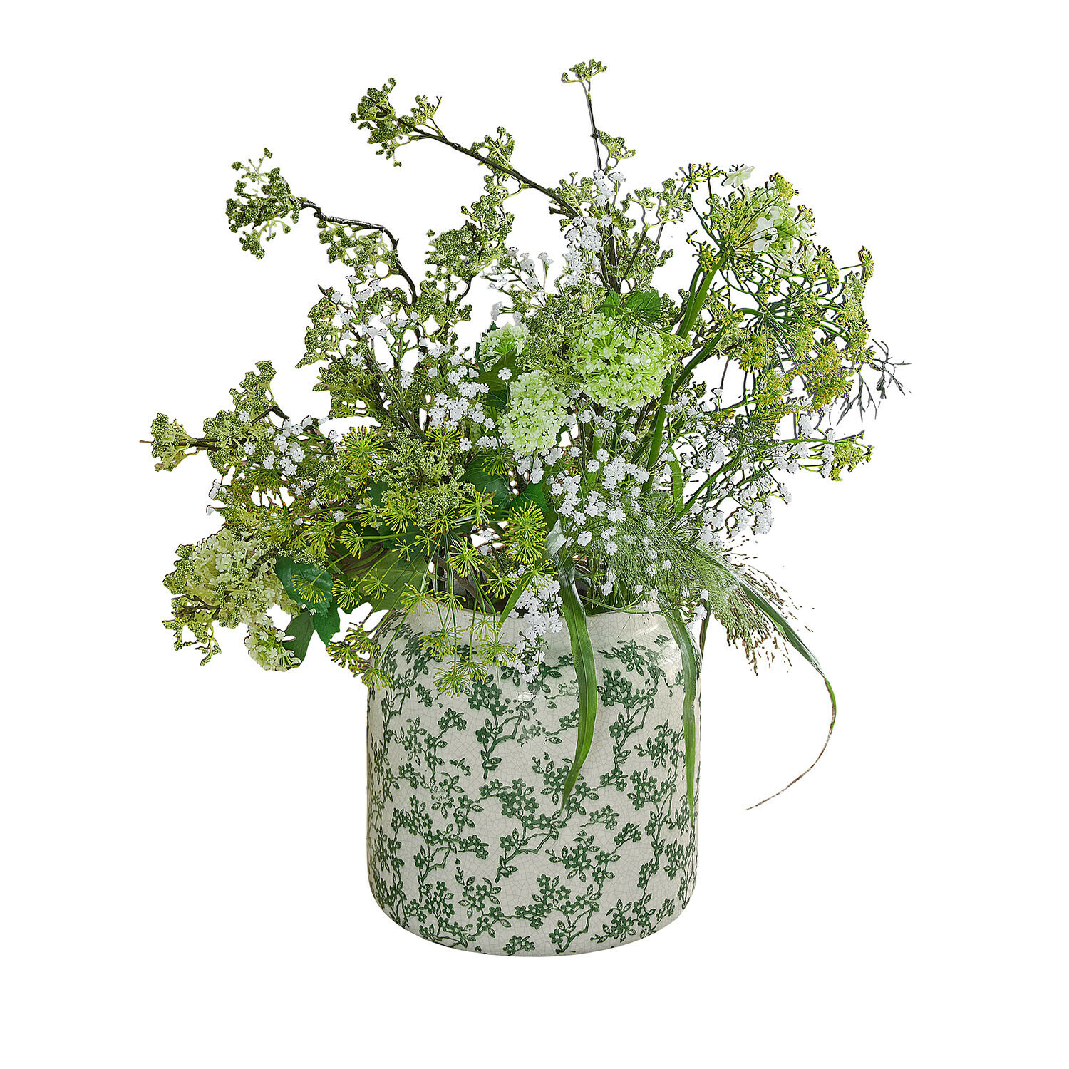 Vase Vaudrisse Vase en céramique à motif vert avec bouquet de fleurs blanches et vertes décoratives