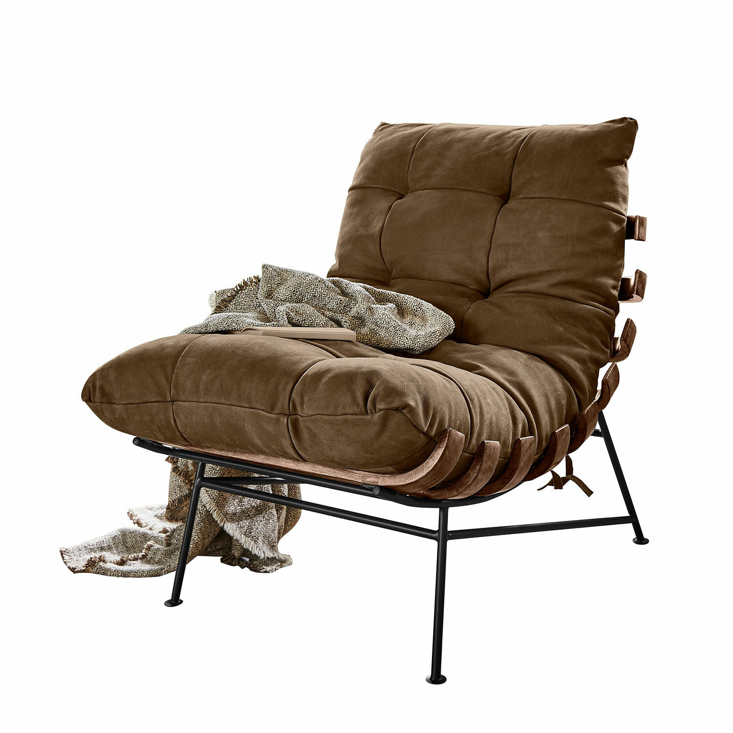 Fauteuil Horraine Fauteuil marron avec rembourrage doux et structure métallique, parfait pour un salon moderne