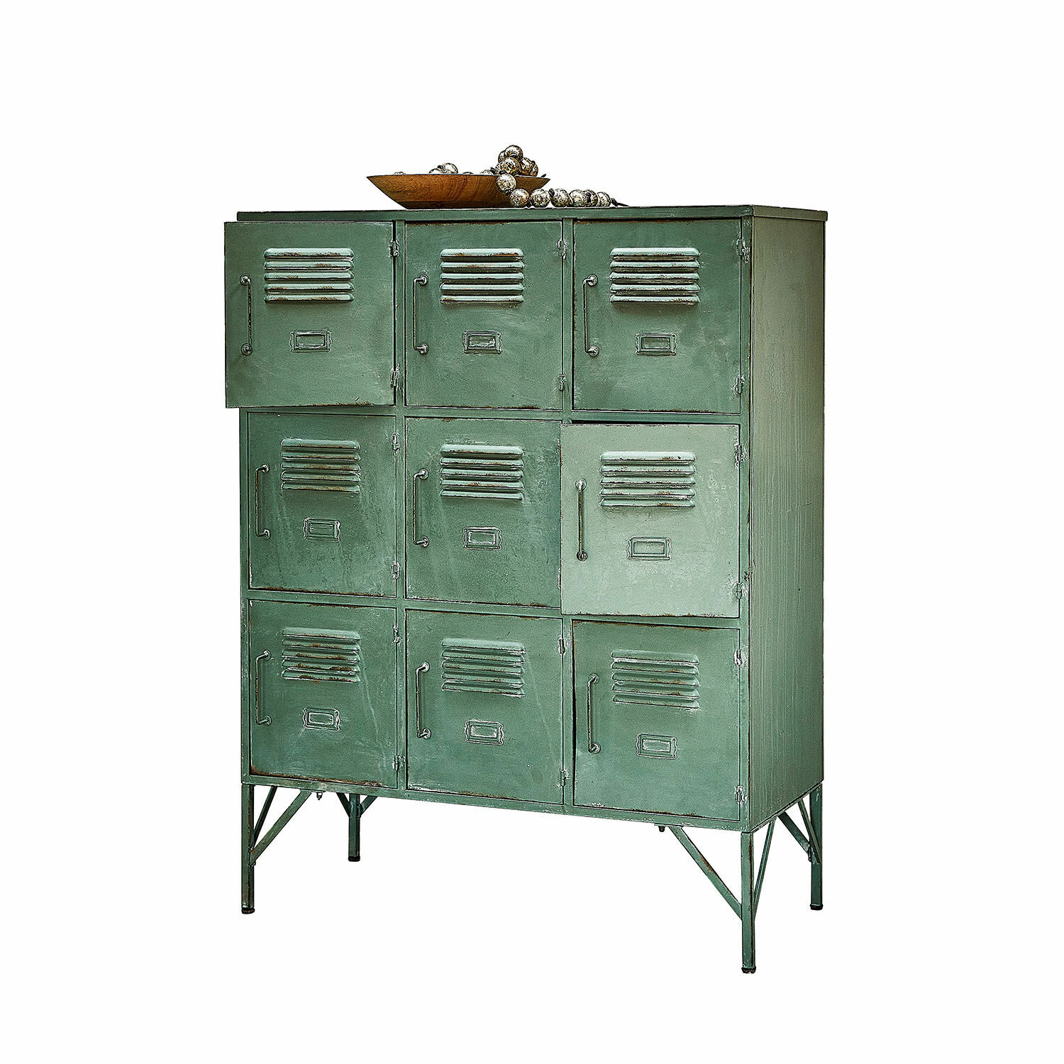 Armoire Urillac Armoire métallique verte vintage à neuf portes pour rangement pratique et décor industriel