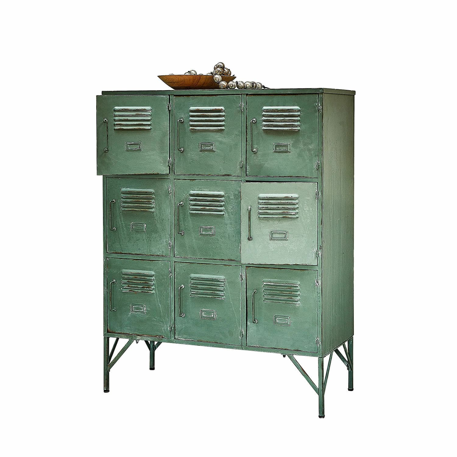 Armoire Urillac Armoire métallique verte vintage à neuf portes pour rangement pratique et décor industriel