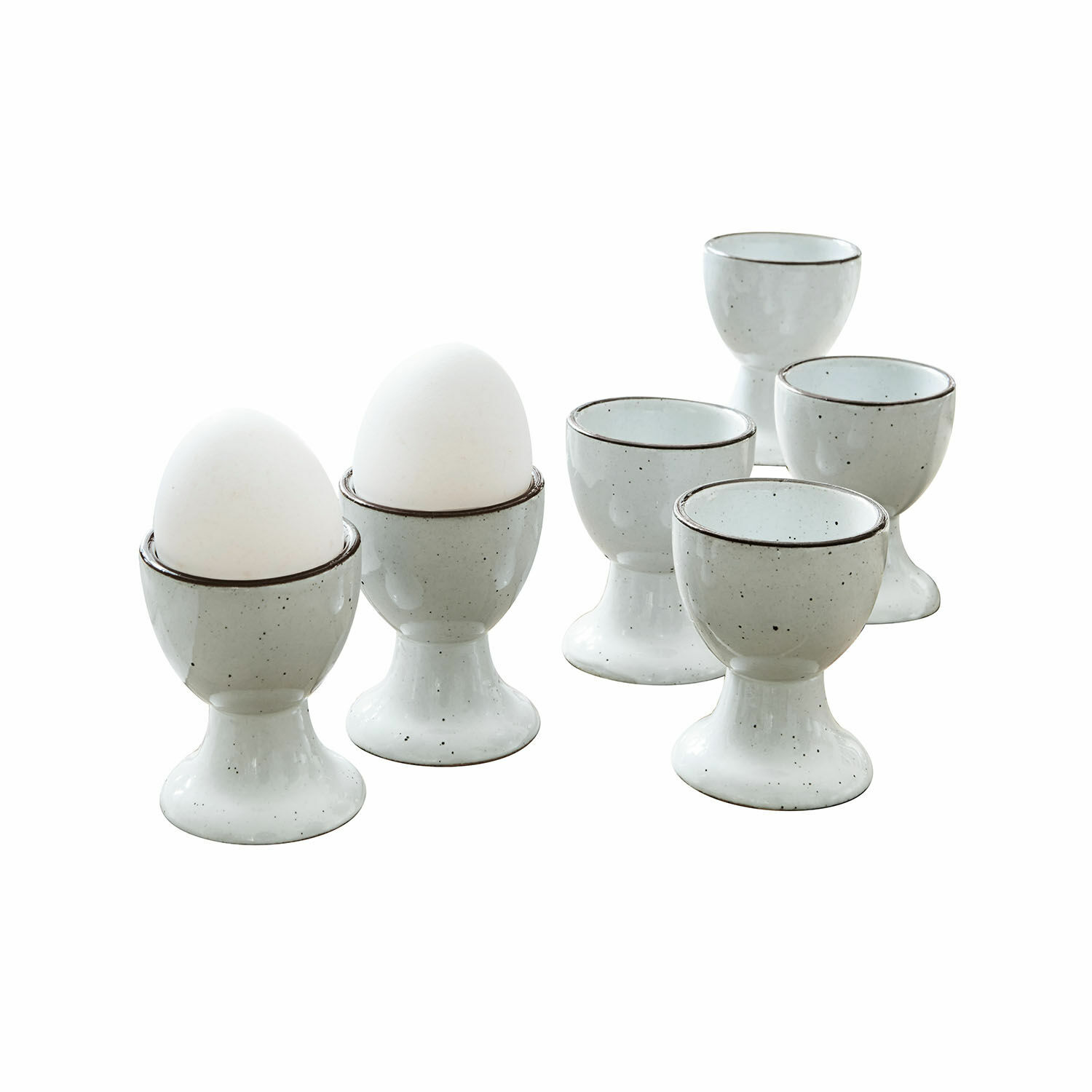 blanc Ensemble de 6 coquetiers en céramique blanche avec taches noires pour un petit-déjeuner élégant