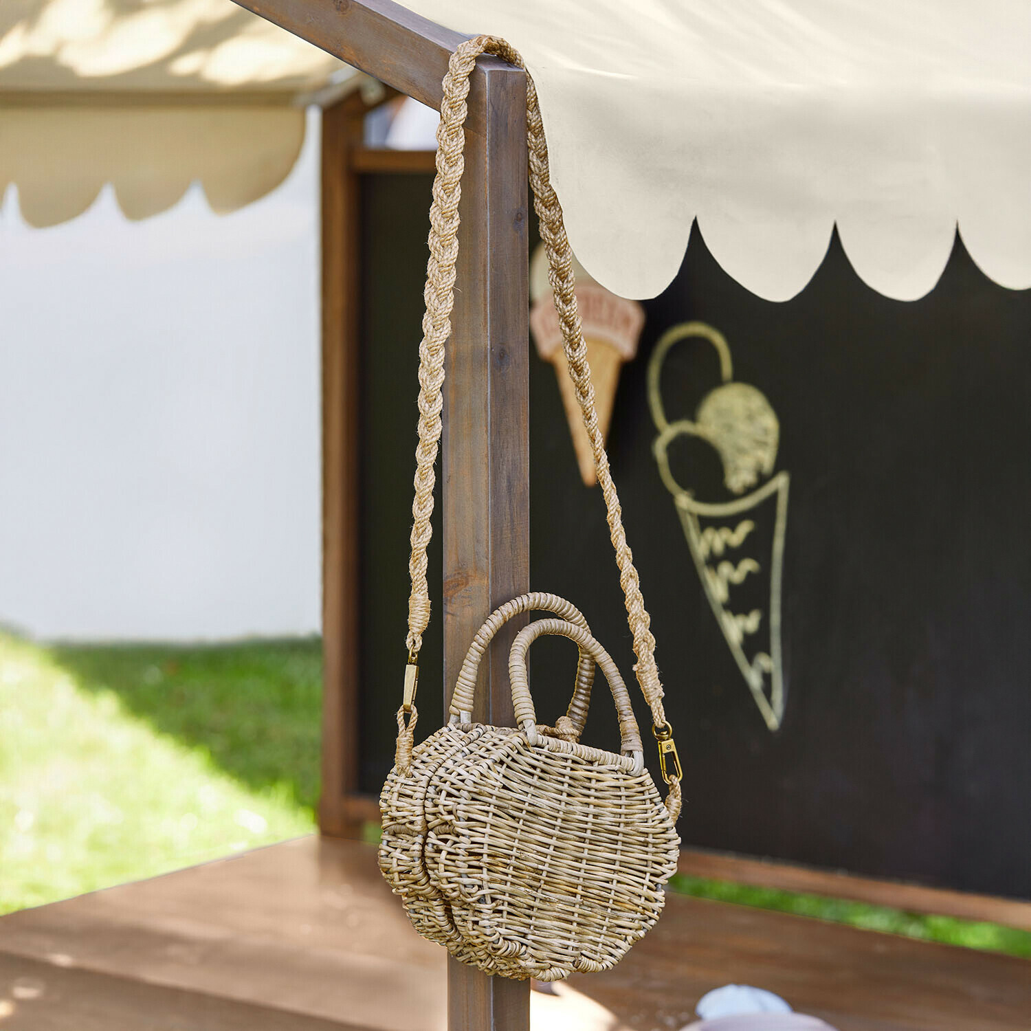Sac pour enfant Jibboo Sac rond en osier naturel avec bandoulière tressée, style bohème décontracté