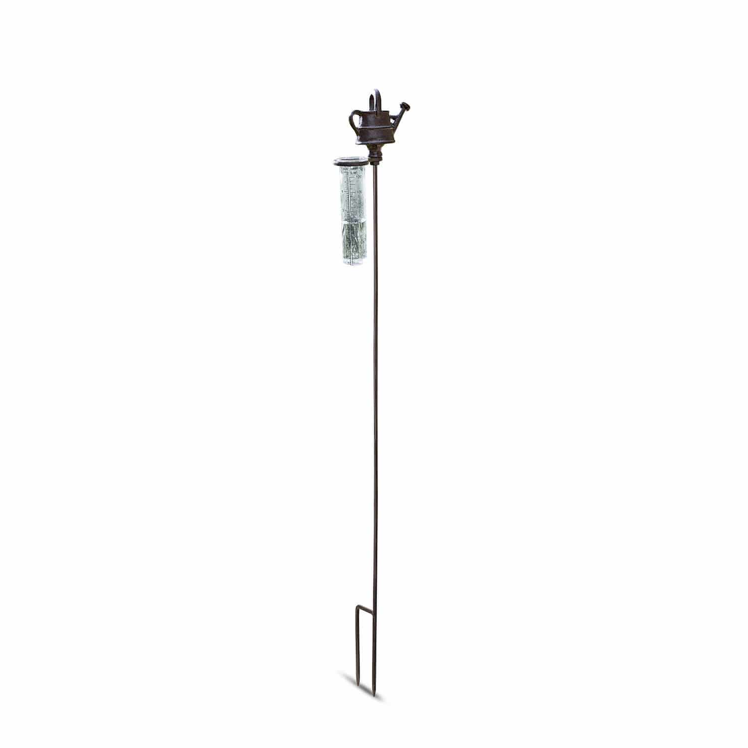 Pluviomètre Vilat Support en métal noir avec arrosoir et cylindre transparent pour mesurer la pluie au jardin
