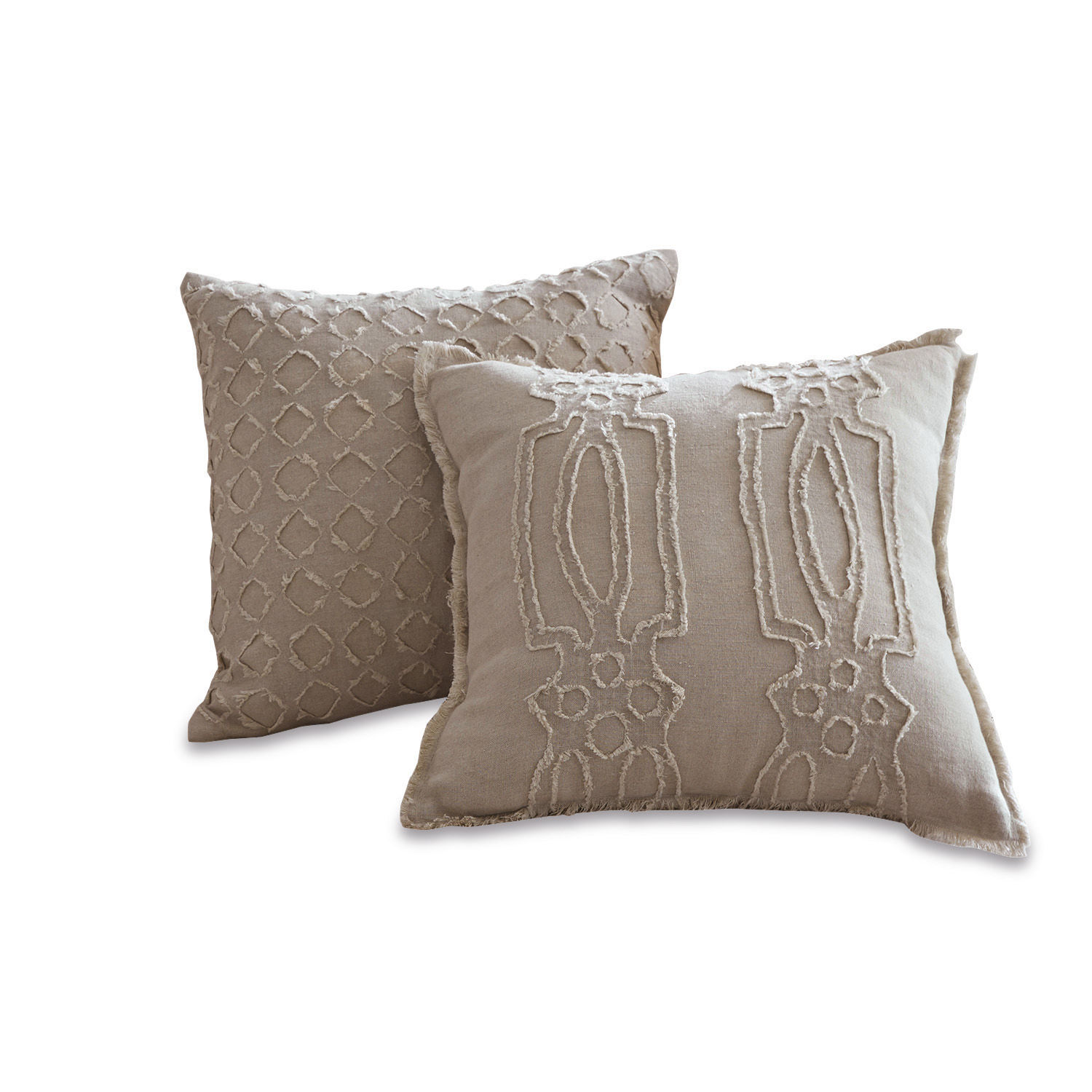 Lot de 2 housses de coussin Kelnor beige en coton avec motif décoratif et texture douce