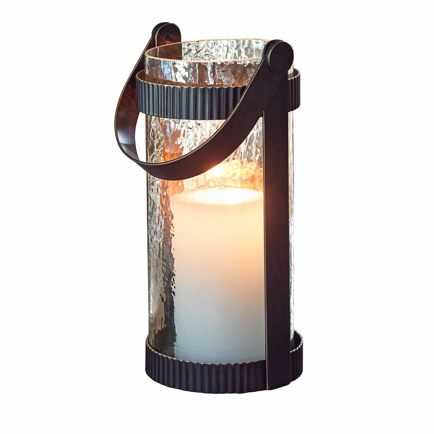 Lanterne Uvelie Lanterne en verre avec poignée en métal noir et bougie blanche pour décoration intérieure et extérieure