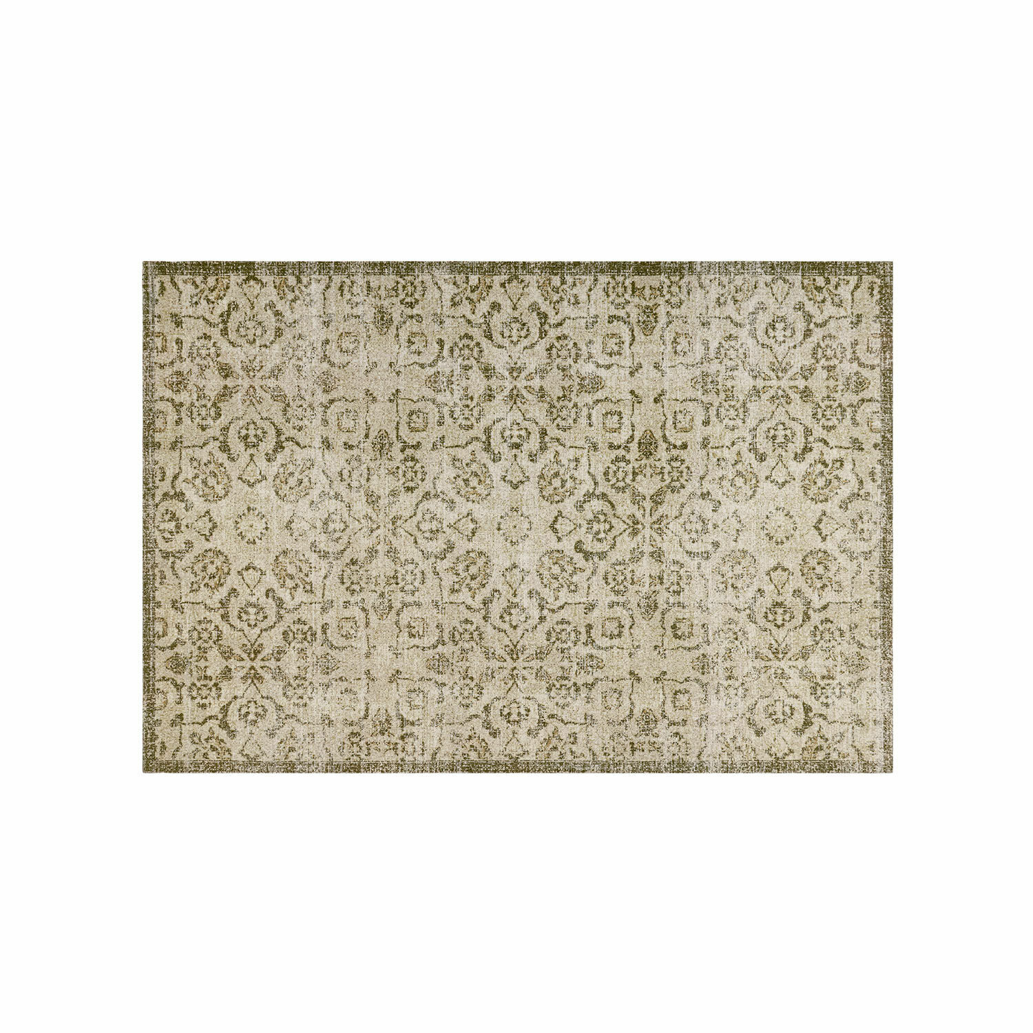 Tapis Calperino Tapis à motif vintage beige et vert, décoration élégante pour salon moderne