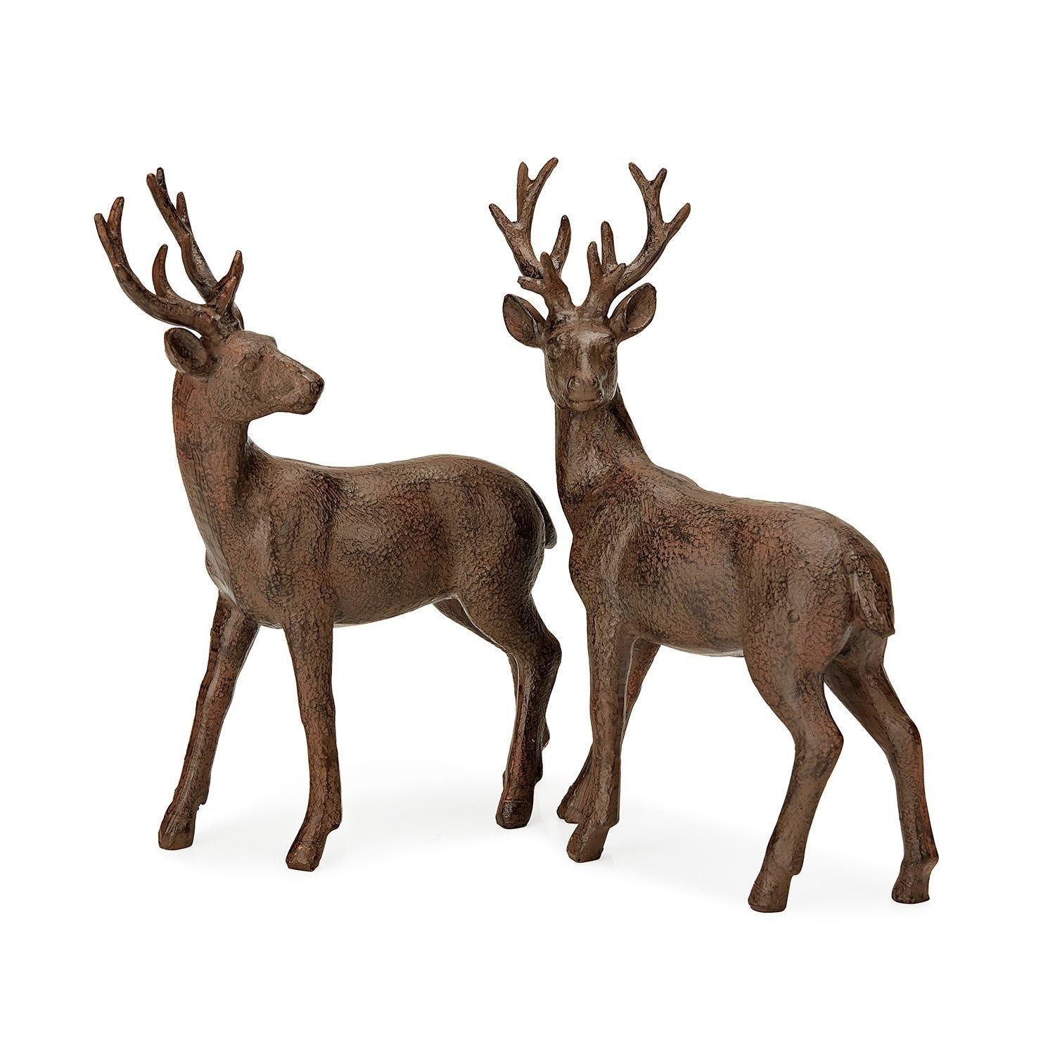 Lot de 2 cerfs décoratifs Cagny Deux cerfs décoratifs marron en matériau effet métal pour décoration intérieure