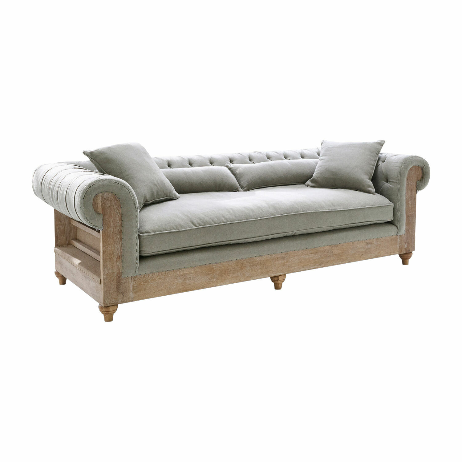 gris/marron Canapé Kanani en tissu gris avec cadre en bois marron, meuble confortable pour salon