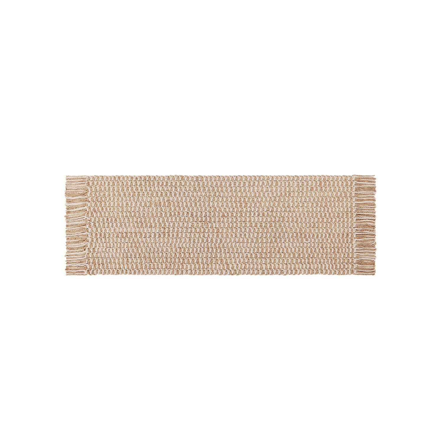 Coureur Yrundal Chemin de table beige en matière naturelle avec franges, décoration rustique pour table