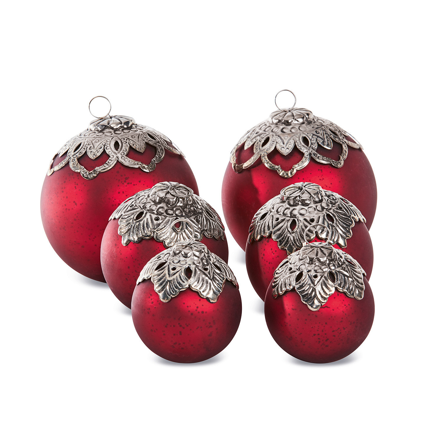Lot de 6 boules de Noël Valyn Ensemble de boules de Noël rouges en verre avec ornements argentés décoratifs pour sapin