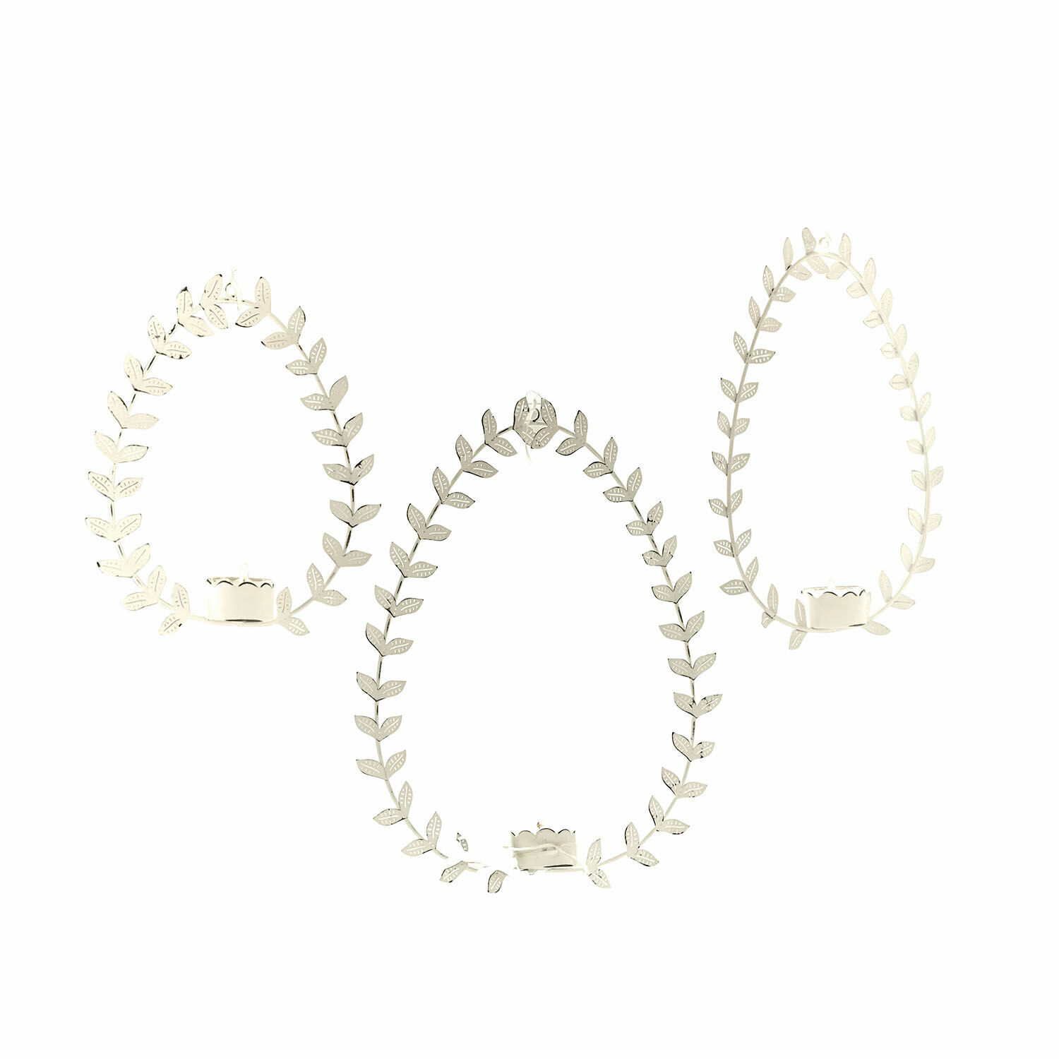 Lot de 3 photophores à suspendre Guelph Ensemble de trois bougeoirs métalliques en forme d'œuf avec motif de feuilles en blanc