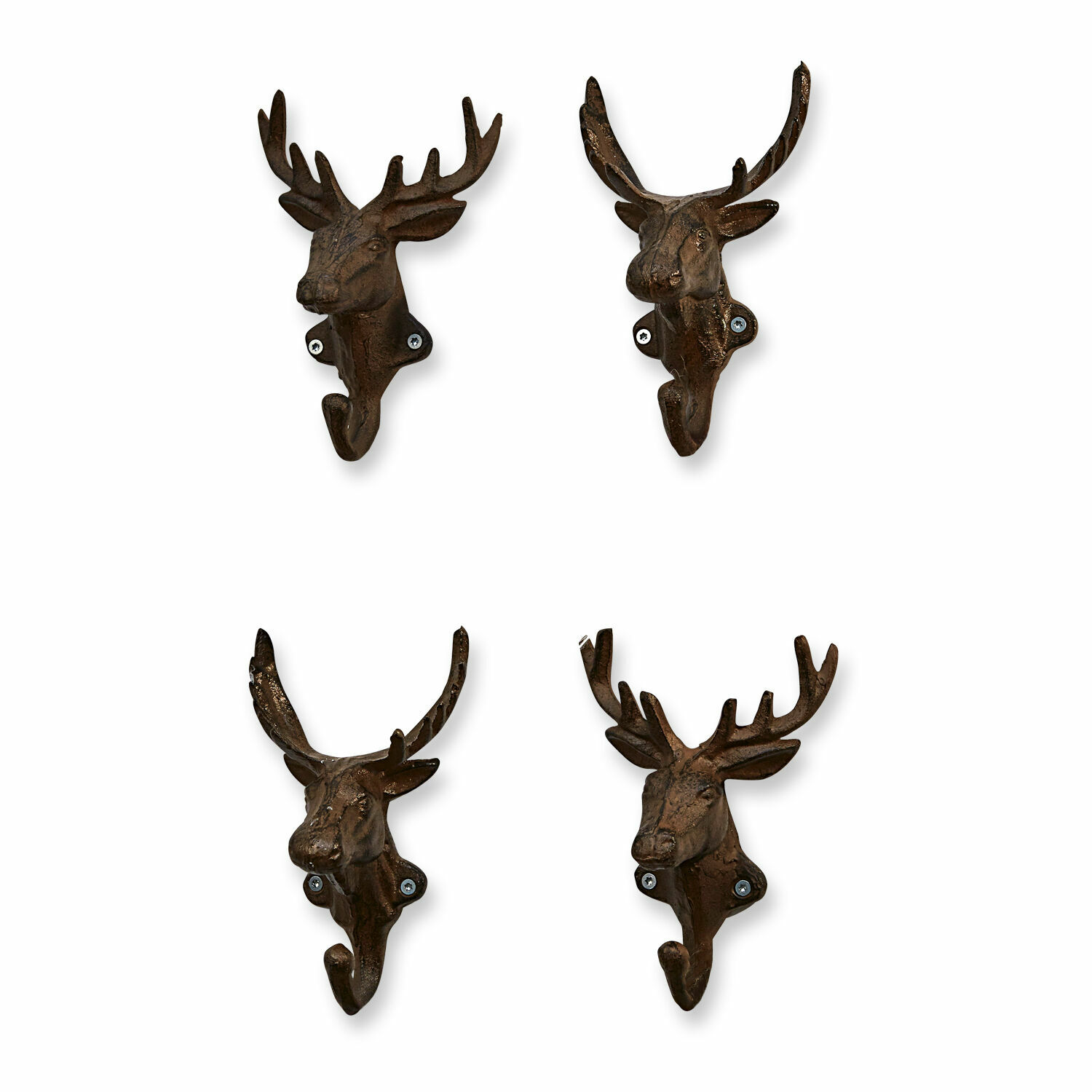 Lot de 4 patères Deer Ensemble de quatre crochets muraux en métal brun en forme de tête de cerf pour décoration intérieure