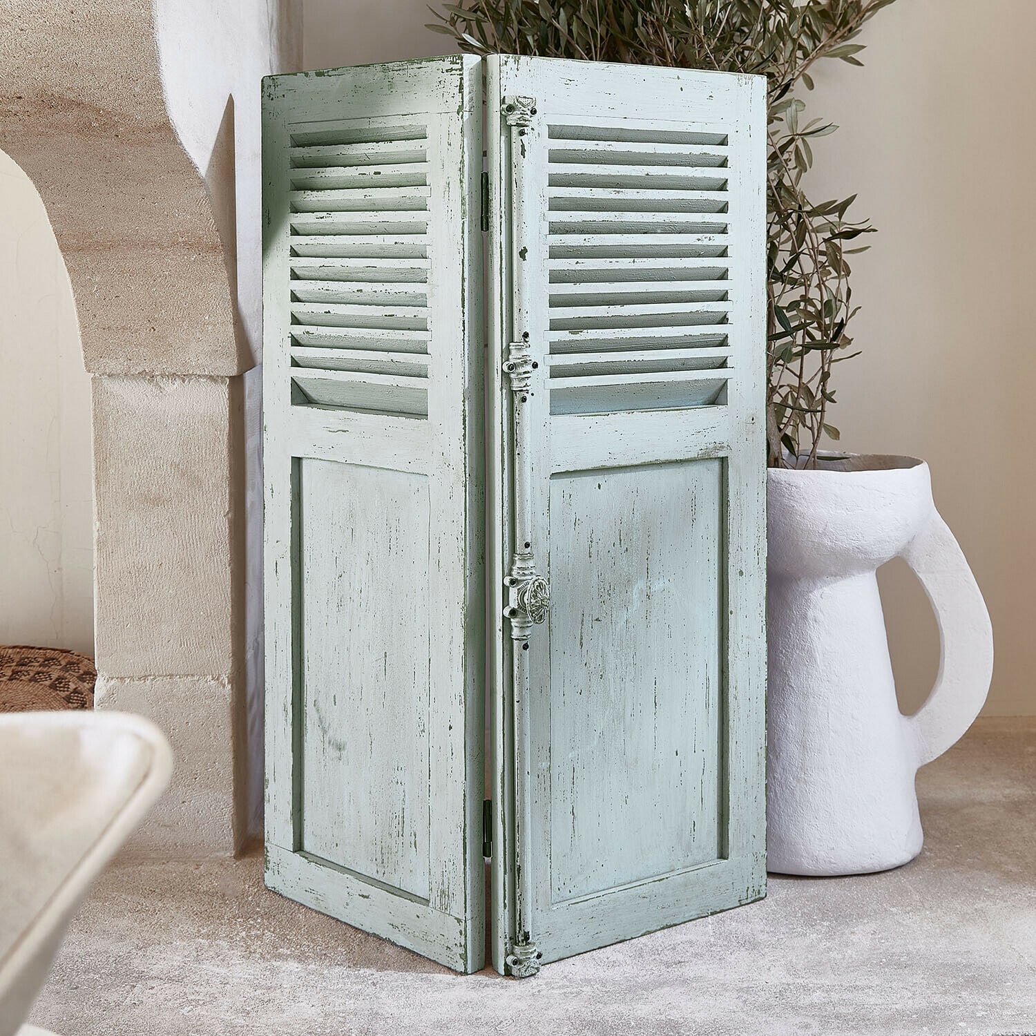 Panneau décoratif Rønska Paravent en bois à deux panneaux vert clair style vintage pour décoration intérieure élégante