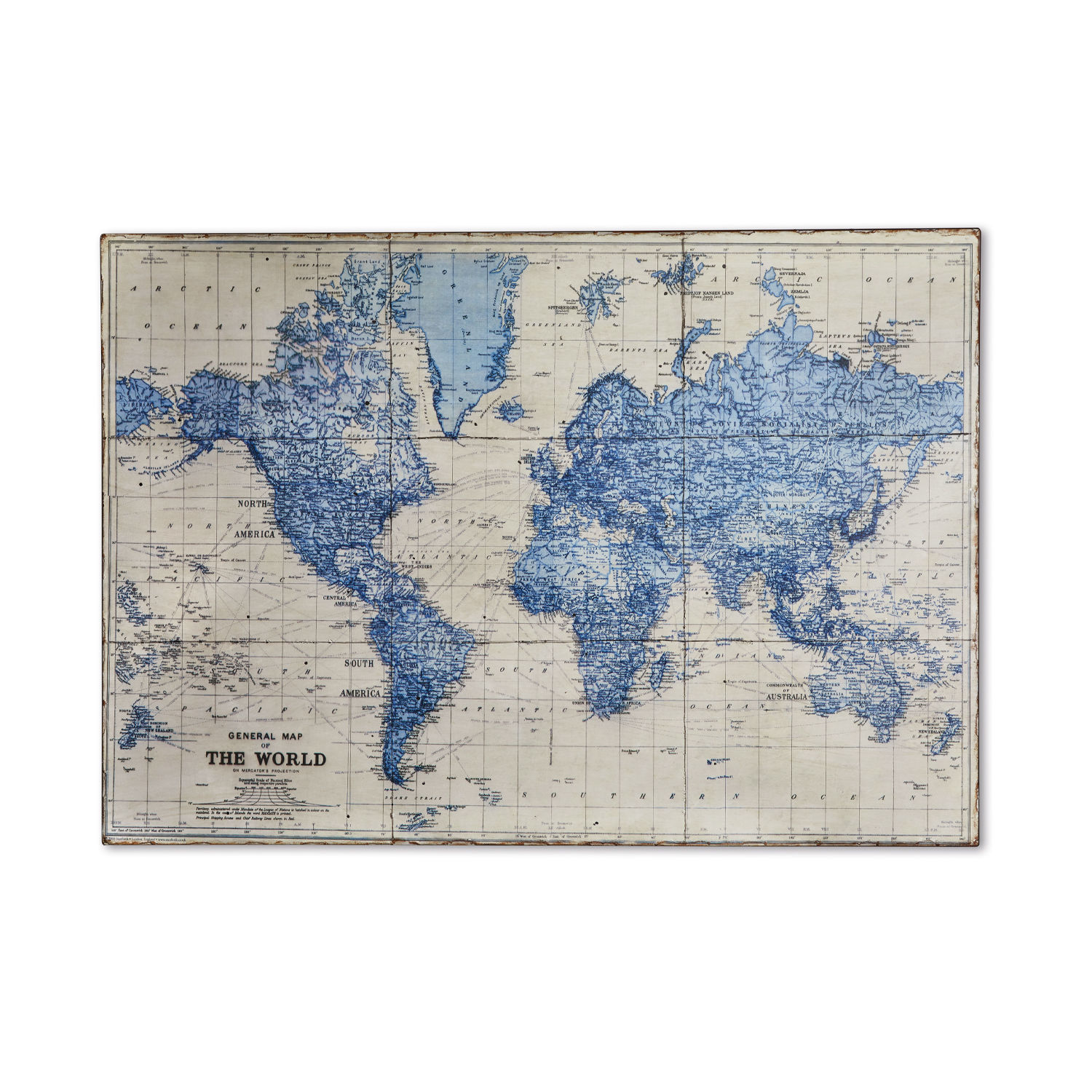 turquoise Carte du monde vintage avec contours turquoise sur fond beige, décoration murale élégante