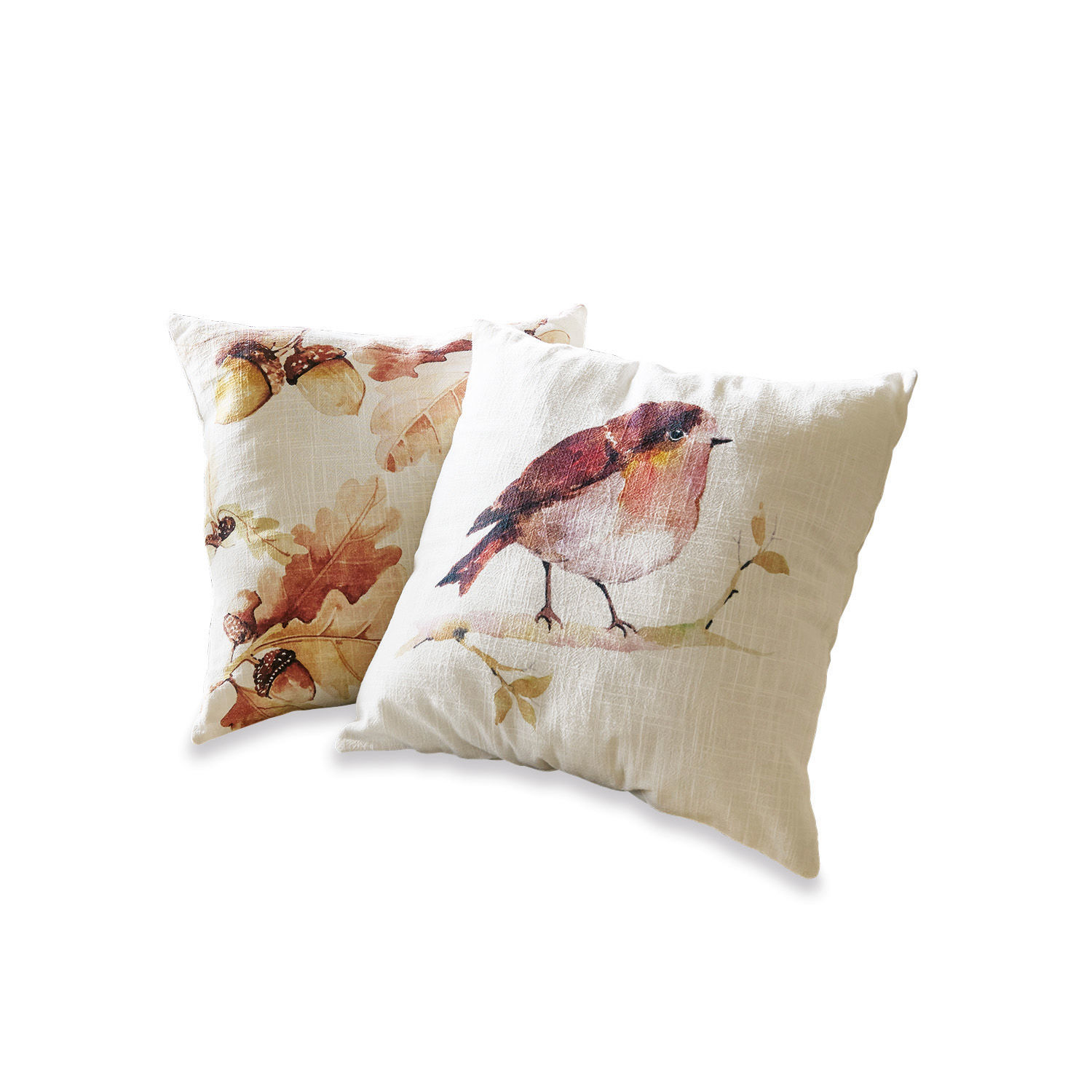 Lot de 2 housses de coussins Lovece Ensemble de deux coussins décoratifs en coton crème avec motifs d'oiseau et feuilles pour salon