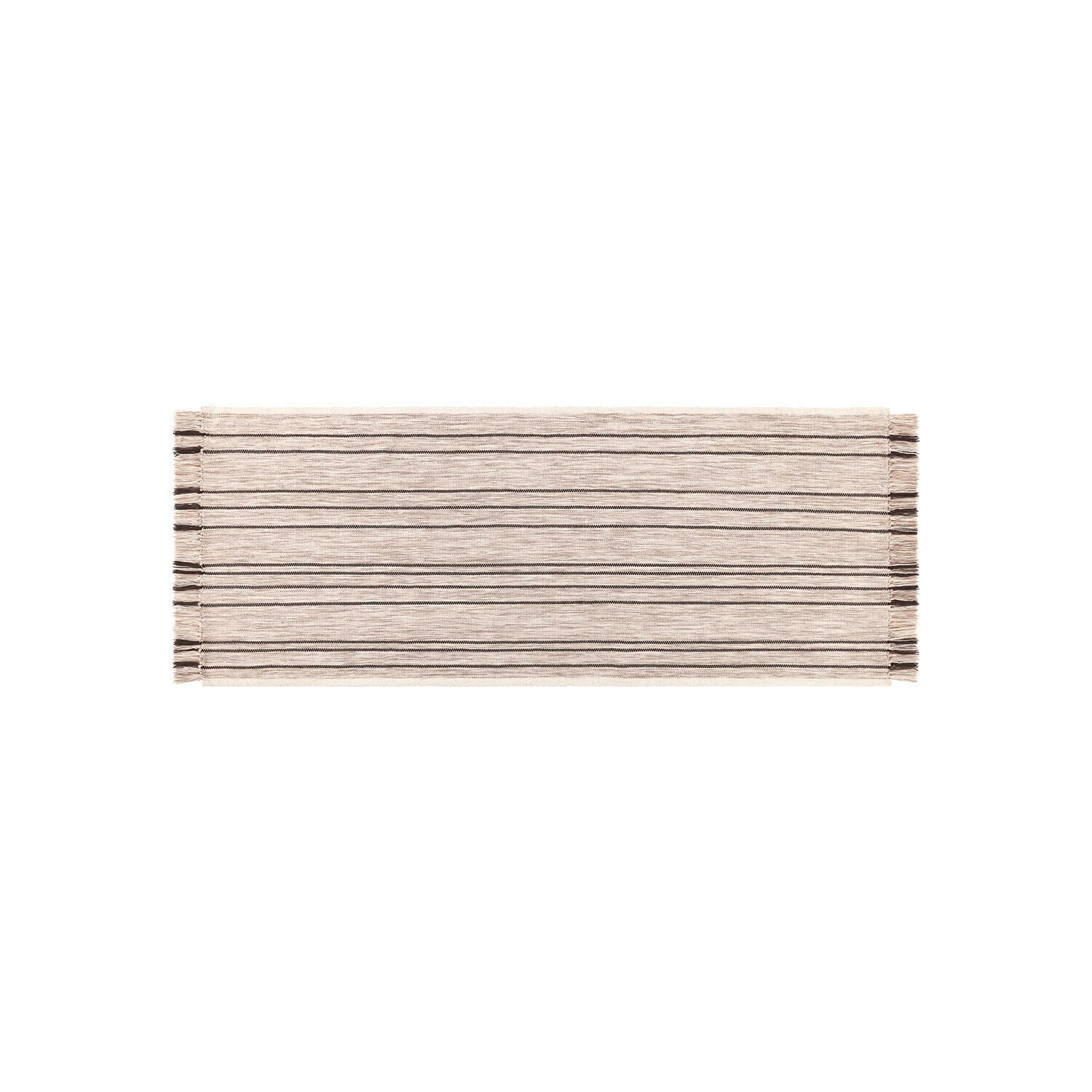 Tapis long Brisalda Chemin de table beige en coton avec rayures noires et franges aux extrémités, décoration élégante