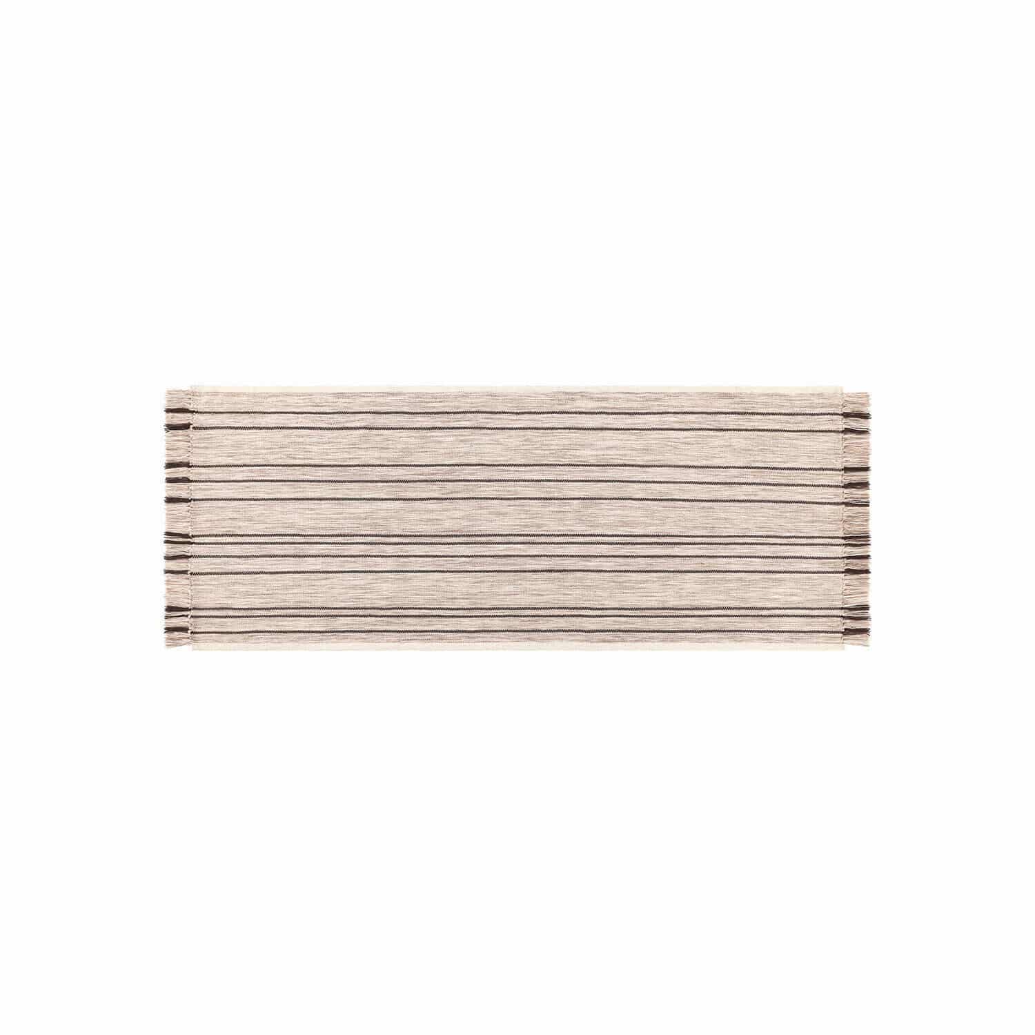 Tapis long Brisalda Chemin de table beige en coton avec rayures noires et franges aux extrémités, décoration élégante