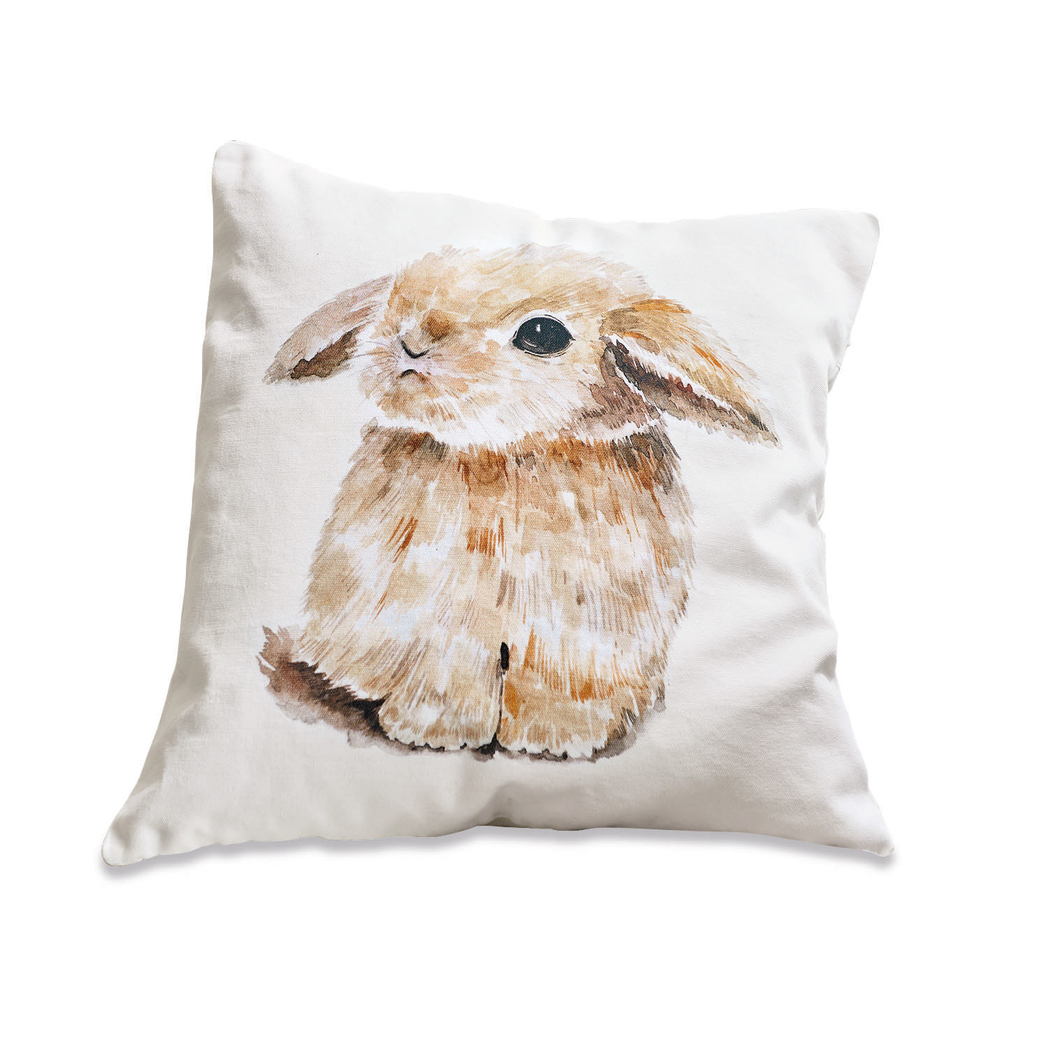 Housse de coussin Florentina Coussin blanc avec impression de lapin brun, décoratif et doux pour le salon