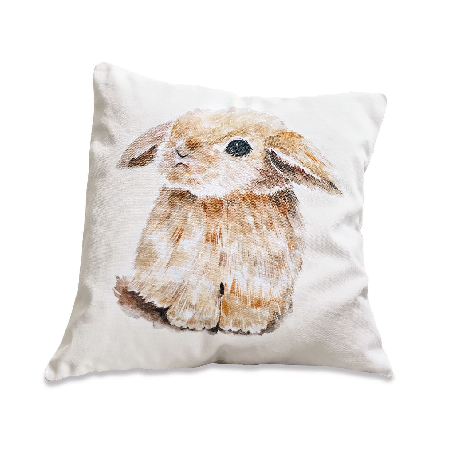 Housse de coussin Florentina Coussin blanc avec impression de lapin brun, décoratif et doux pour le salon