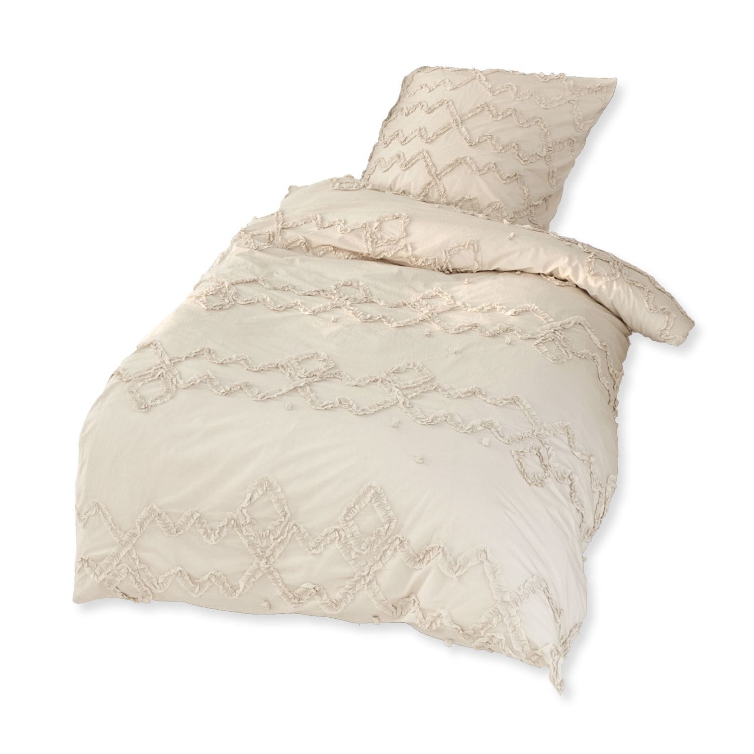 beige Parure de lit beige Laine en coton doux avec motif décoratif, idéale pour une chambre confortable