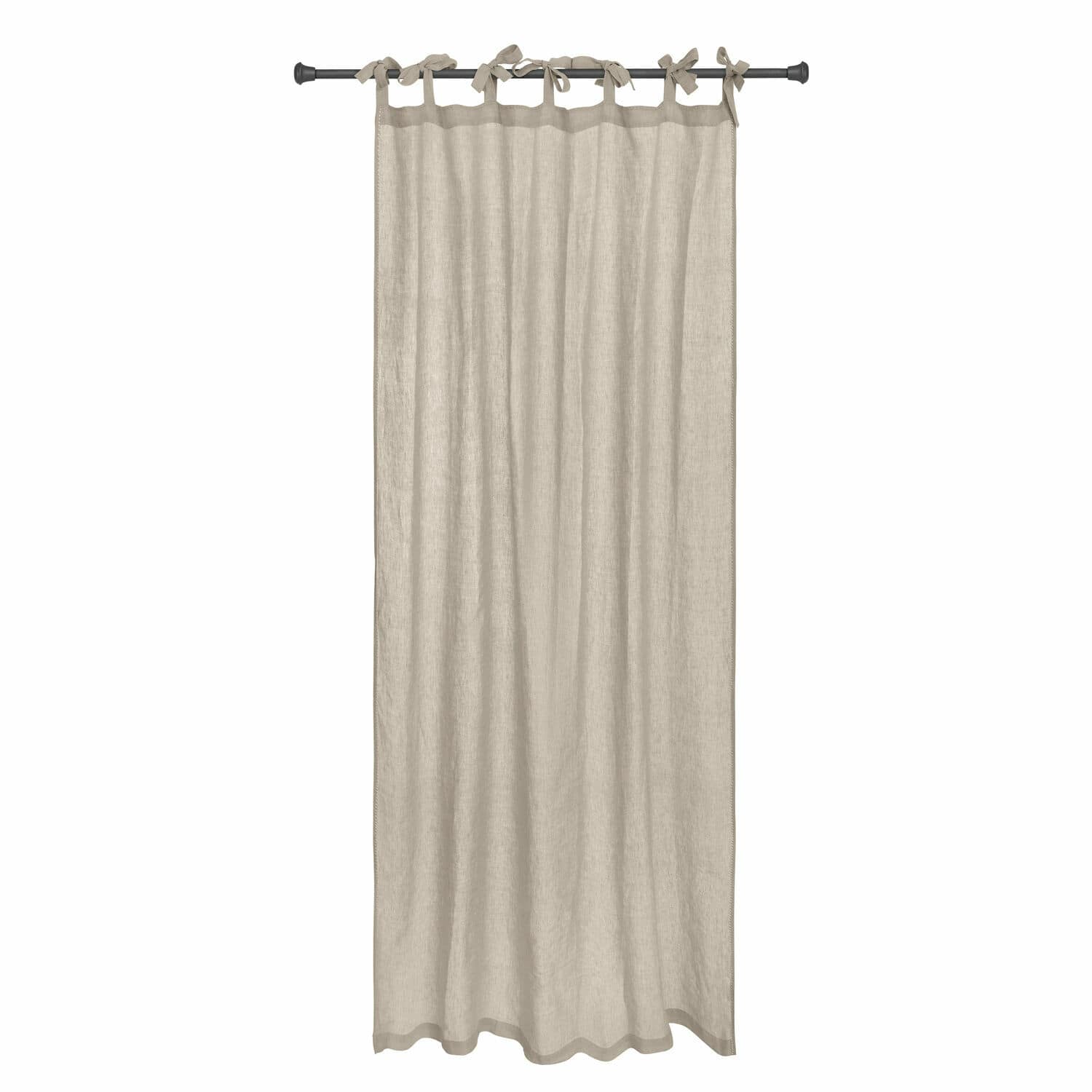 Voilage Monthelie Rideau beige en lin avec liens noués sur tringle noire, décoration de fenêtre élégante et naturelle