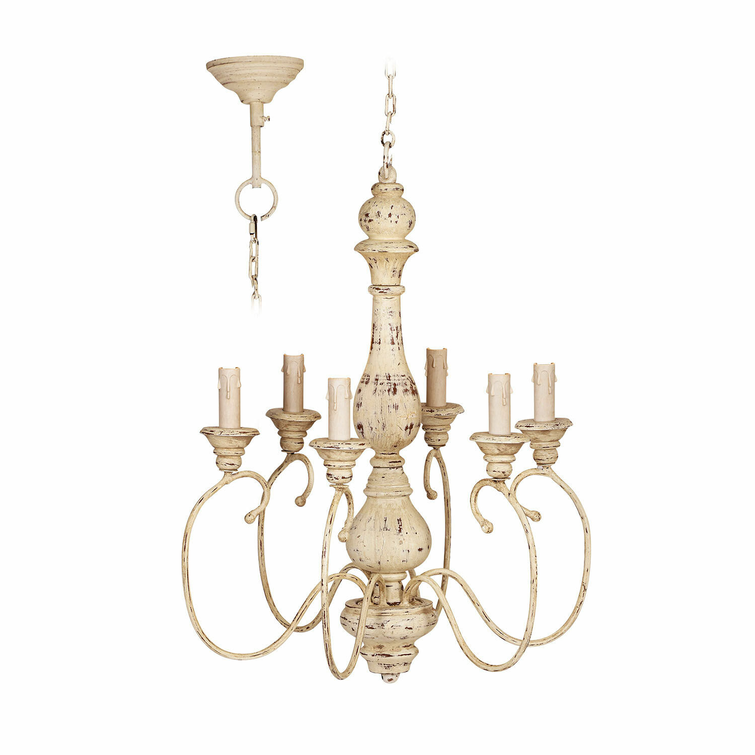 Suspension Greenwich Lustre en métal style vintage crème avec six emplacements pour ampoules, élément décoratif d'éclairage intérieur.