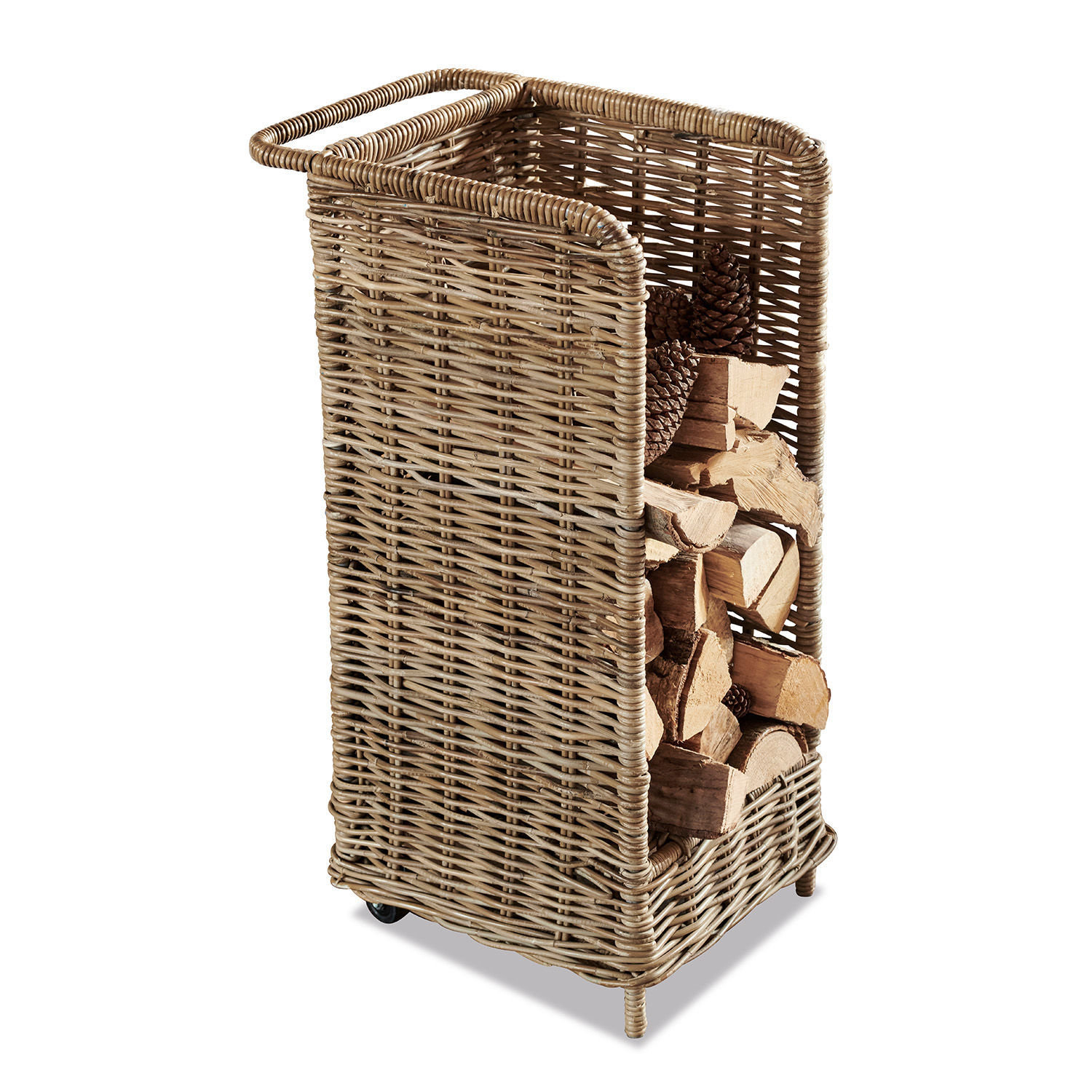 Panier à bûches Xabier Panier à bois en rotin naturel avec roulettes pour un transport facile et rangement pratique