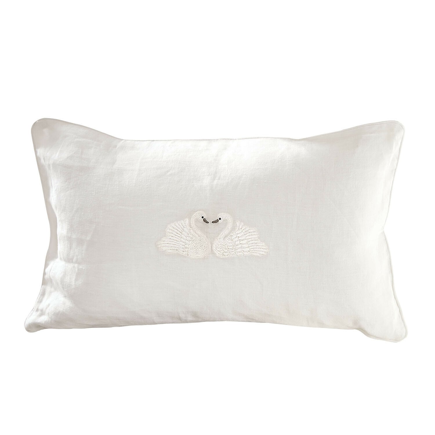 Housse de coussin Rialuna Coussin en lin blanc avec broderie de deux cygnes, coussin décoratif pour salon ou chambre