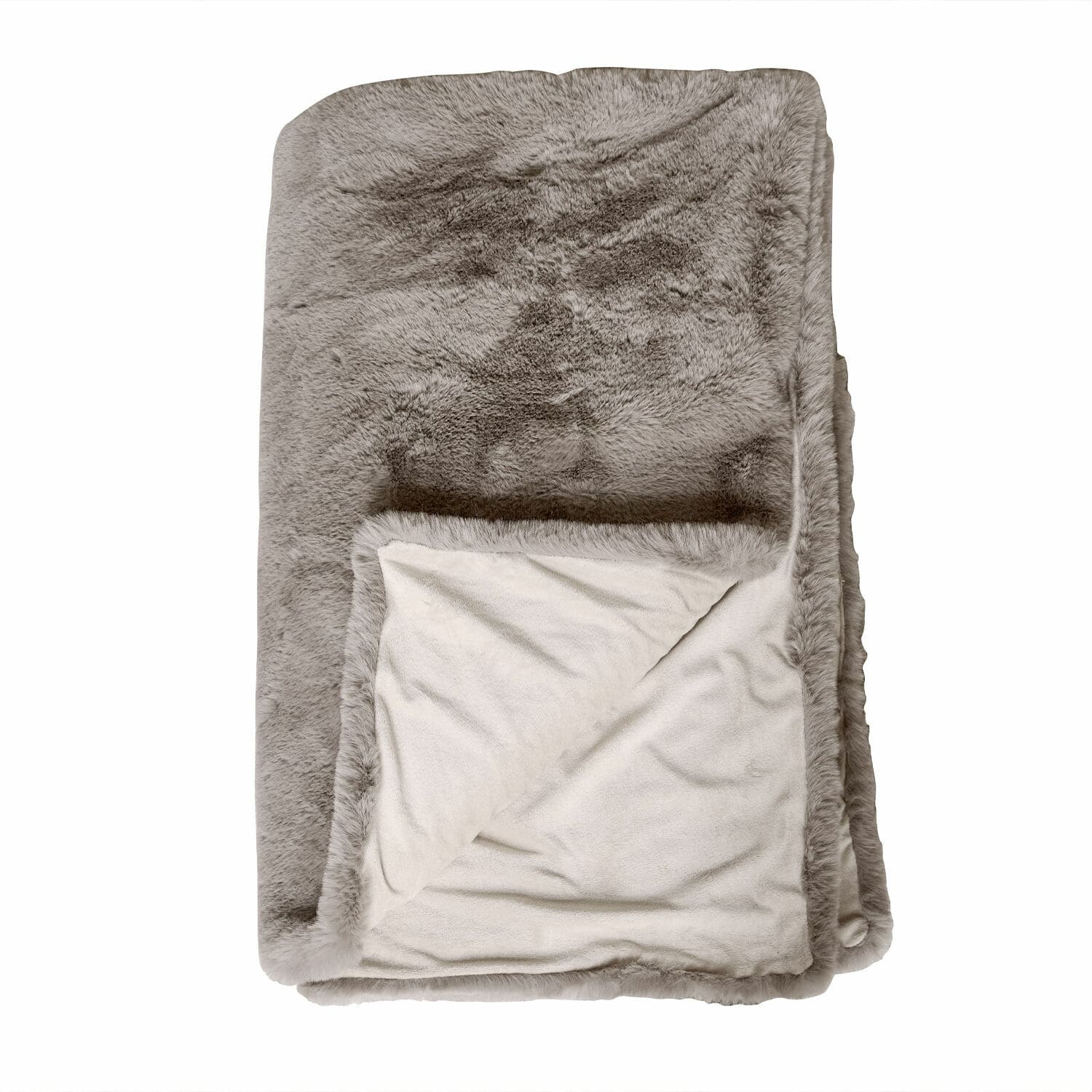 Plaid Brisvento Plaid doux en fausse fourrure grise et polaire crème, parfait pour salon et chambre à coucher