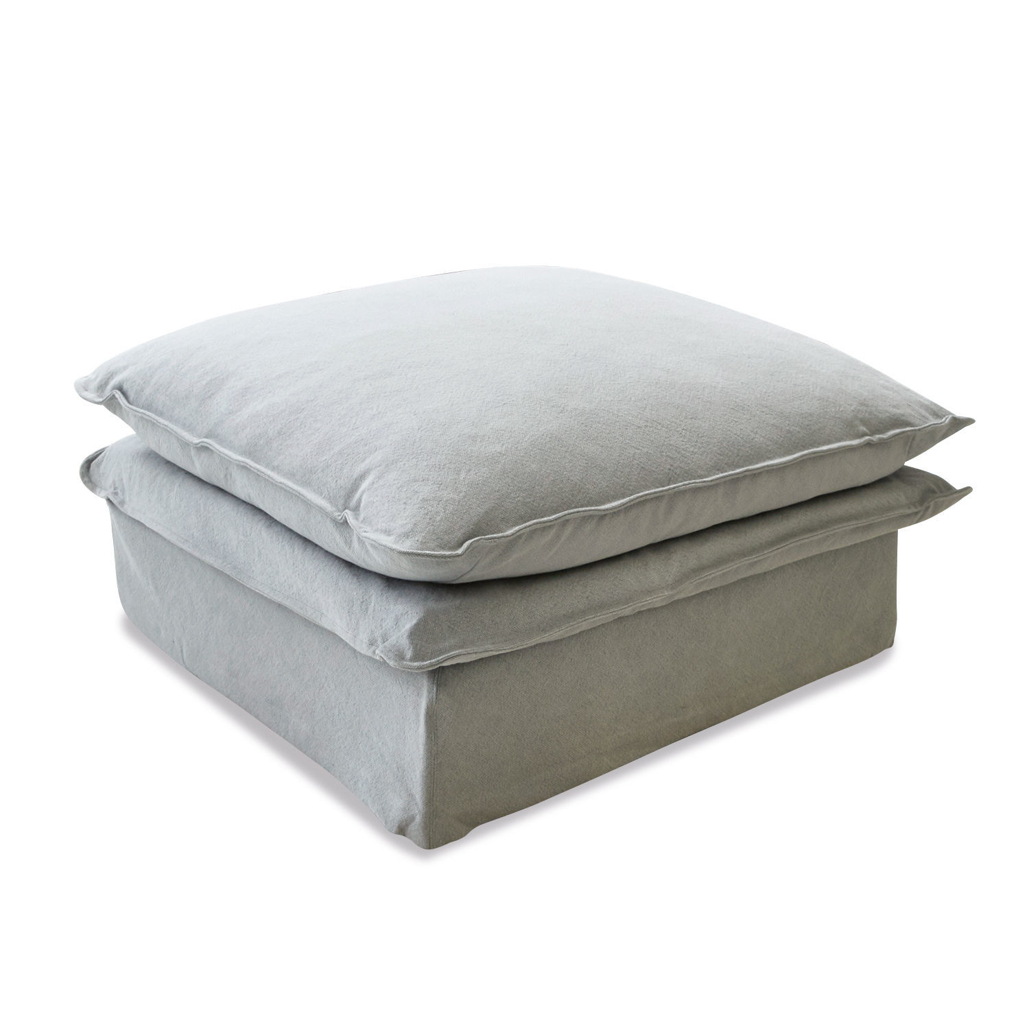 Pouf Curdis gris en tissu doux, assise confortable pour salon ou chambre