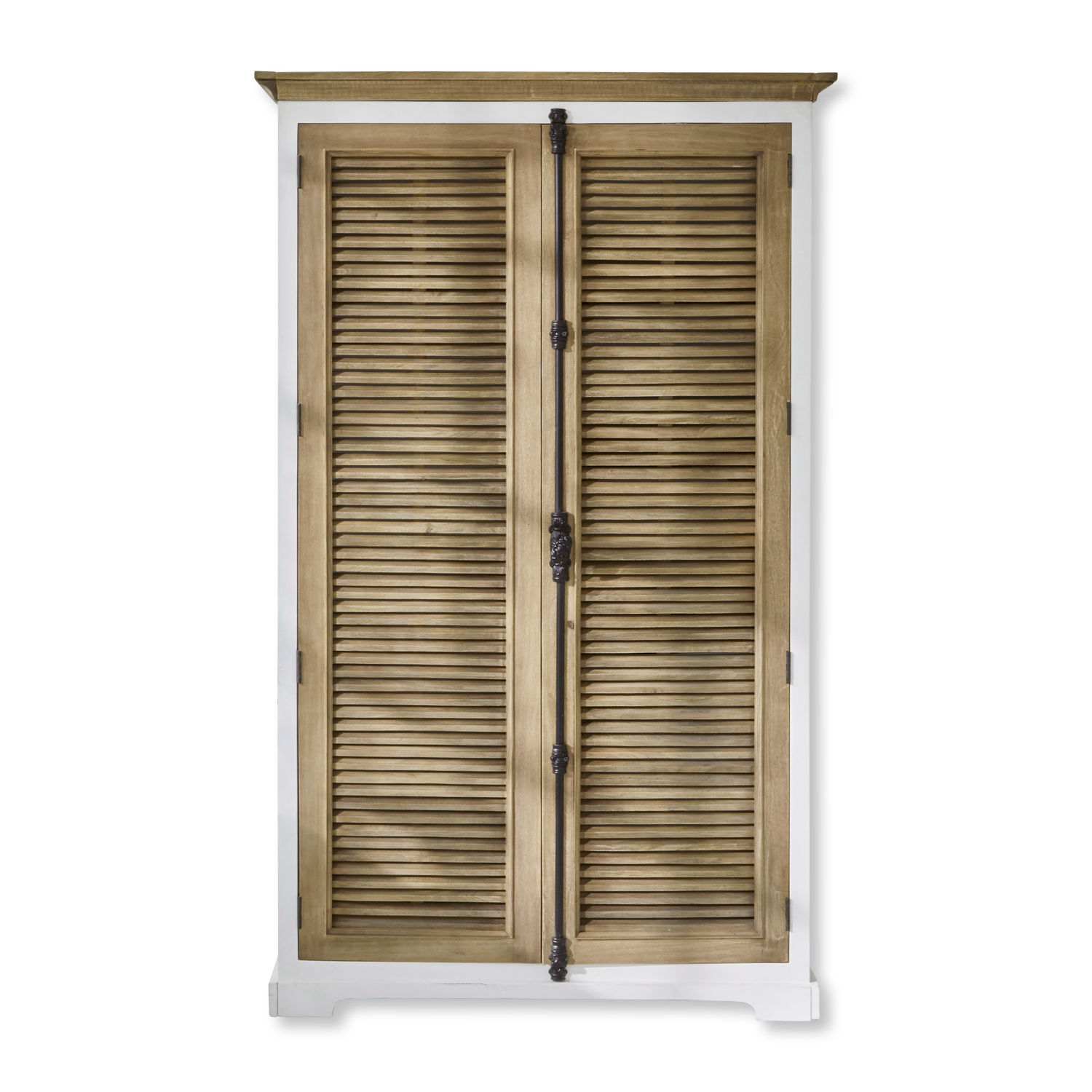 Armoire Comtois Armoire en bois de manguier blanc et naturel avec portes à persiennes pour rangement pratique