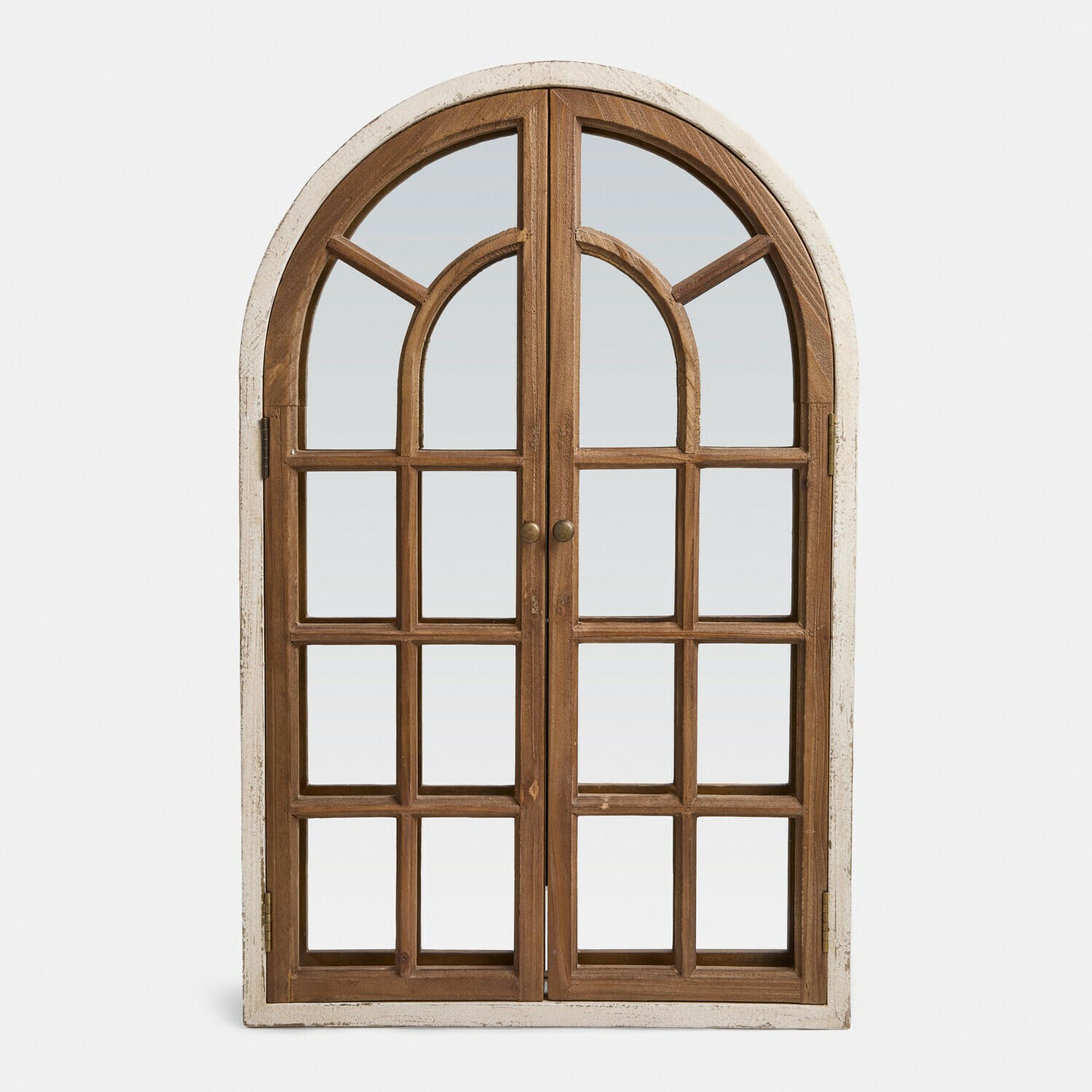 Fenêtre décorative avec miroir Montévine Fenêtre en bois avec panneau supérieur arrondi et cadre blanc, style rustique, vitrage décoratif