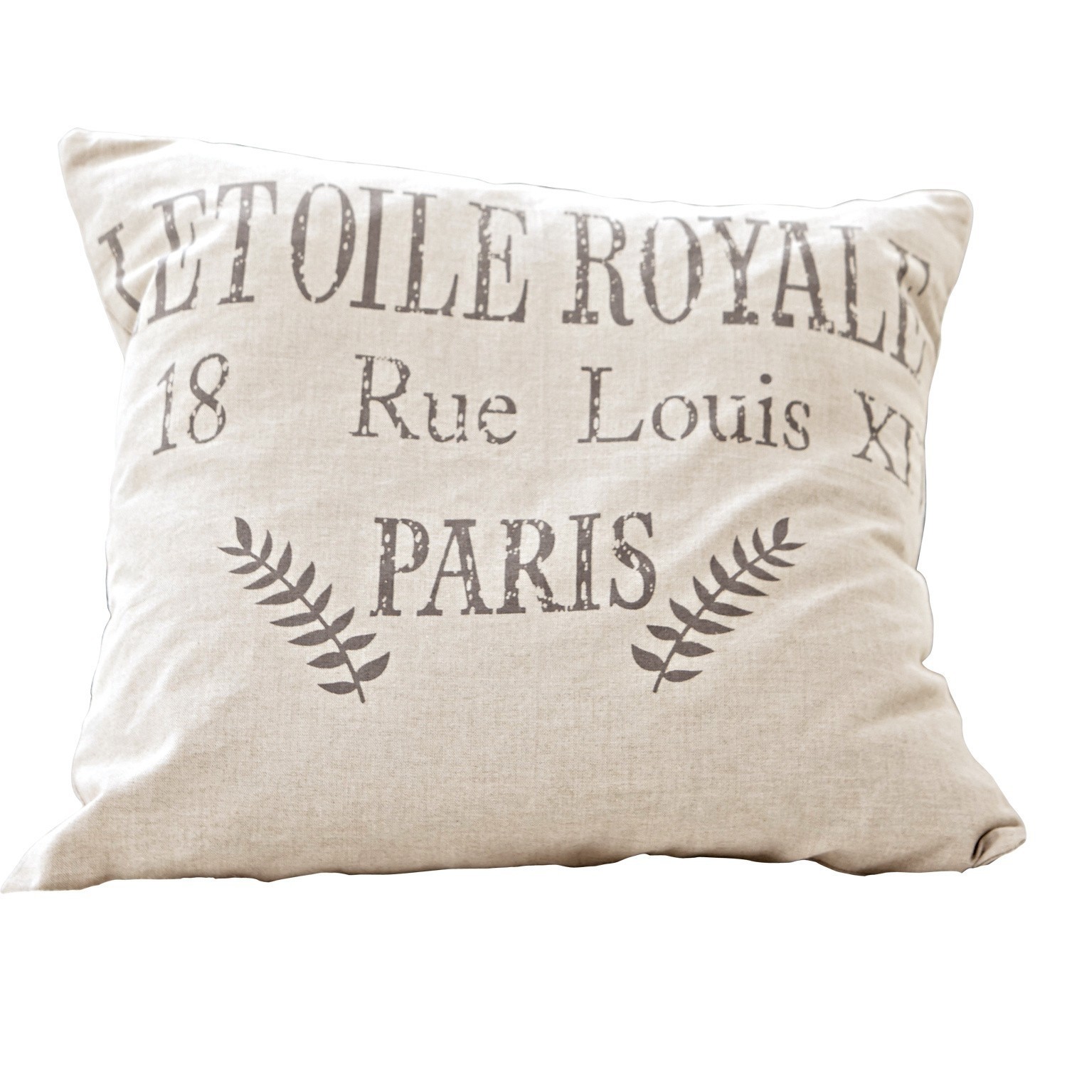 Housse de coussin Etoile Royal Coussin beige en tissu doux avec impression texte et motifs feuilles, style vintage décoratif