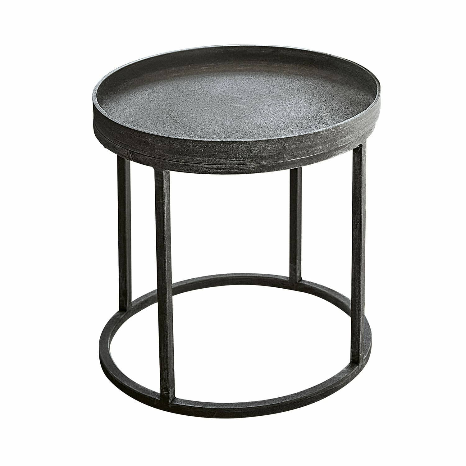 Table basse Maupin grise en métal avec plateau rond et design minimaliste pour salon moderne