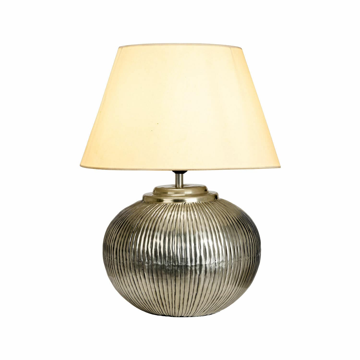 Lampe à poser Rosélune Lampe de table avec base en métal argenté striée et abat-jour crème, éclairage décoratif intérieur