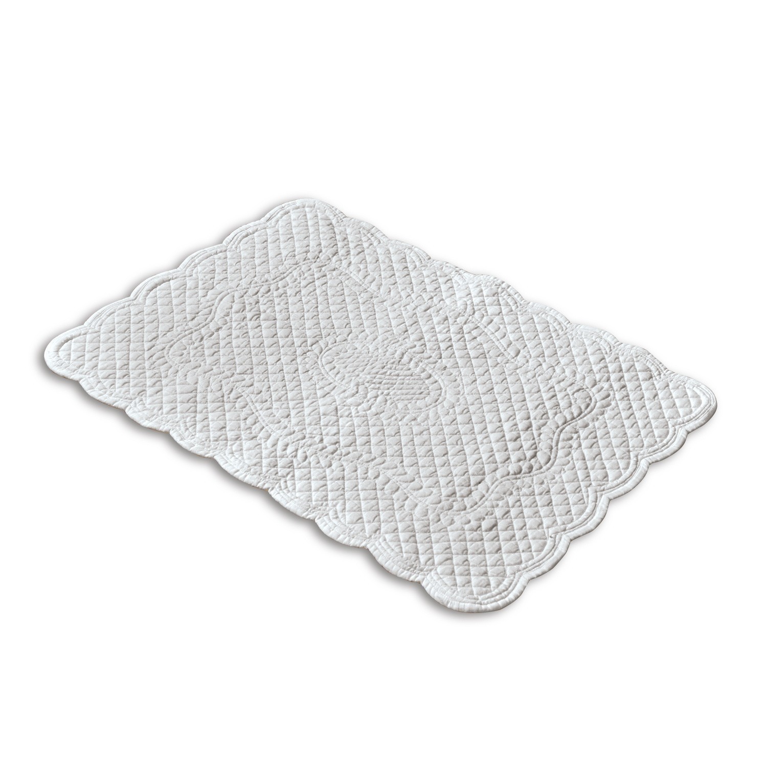 Tapis de bain Meggie Tapis matelassé blanc en coton avec motif décoratif et bords ondulés pour décoration intérieure