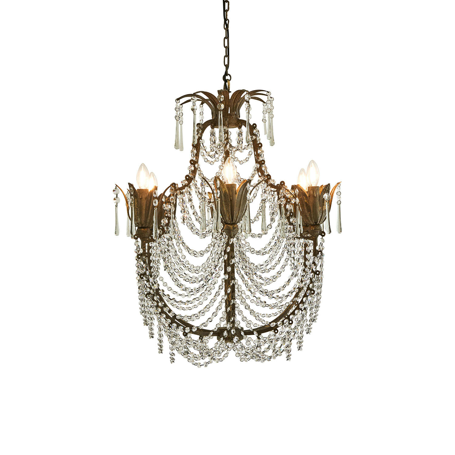 Lustre Caldrith Lustre vintage en métal et cristal avec chaînes et ampoules en forme de flamme pour décoration intérieure