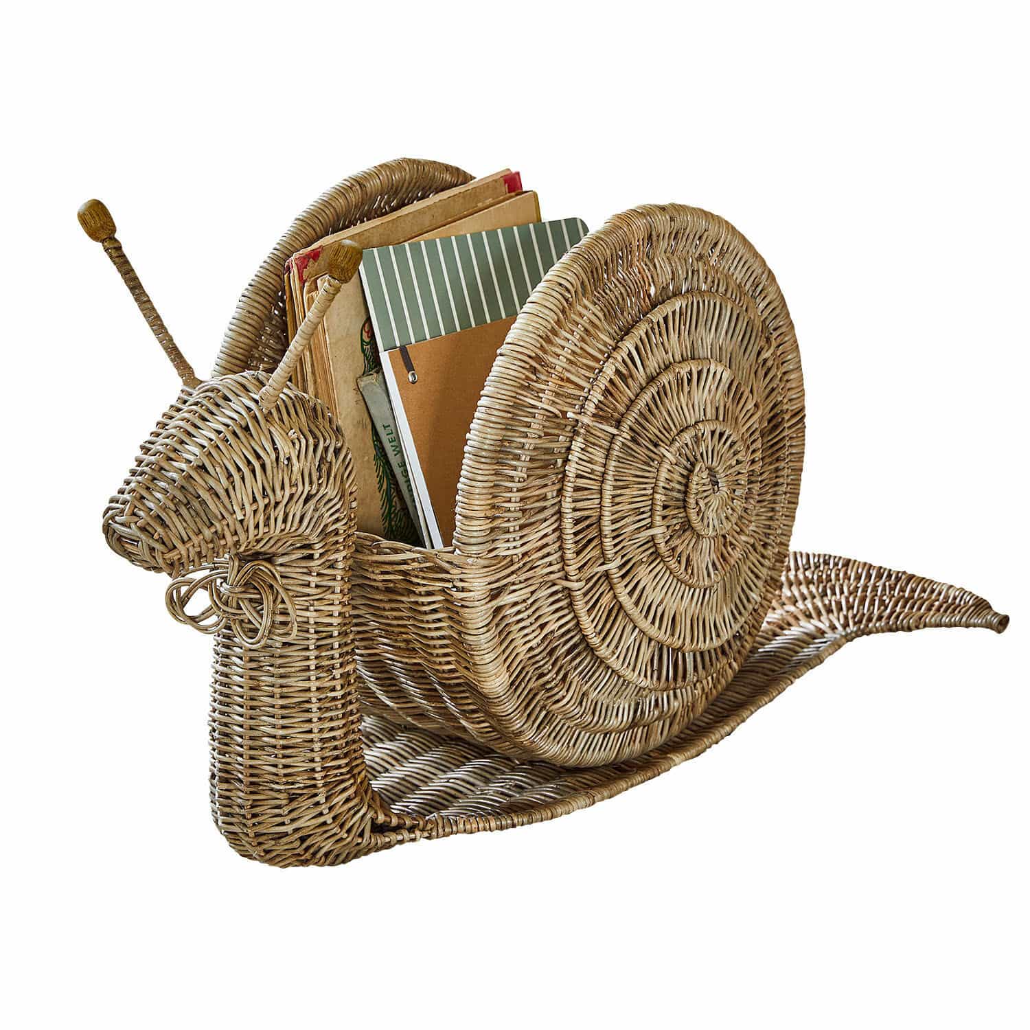 Corbeille Tigrelle Panier en osier naturel en forme d'escargot pour ranger des livres, accessoire déco et rangement pratique
