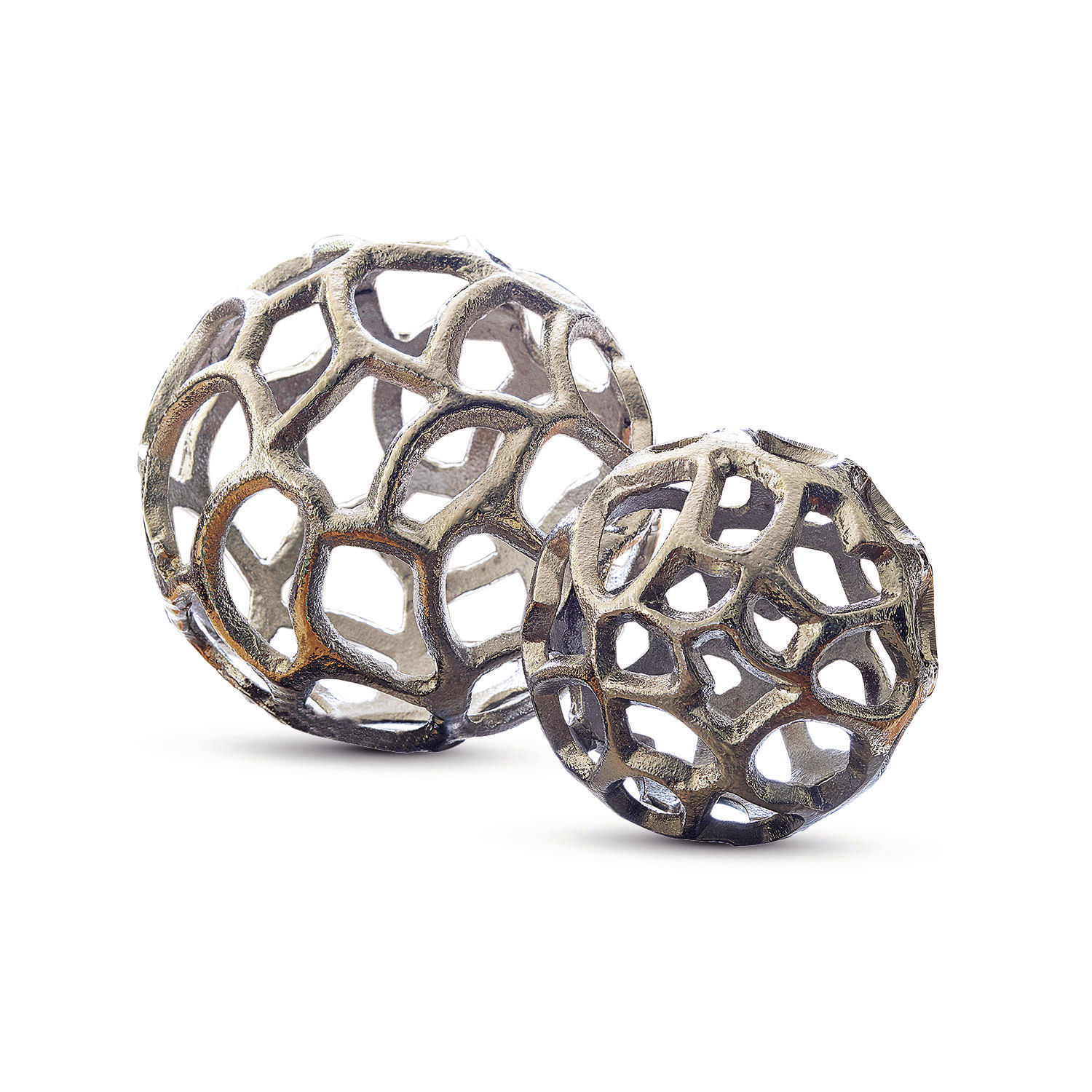 Lot de 2 décorations Venay Boules décoratives en métal ajouré couleur argent vieilli pour intérieur et jardin
