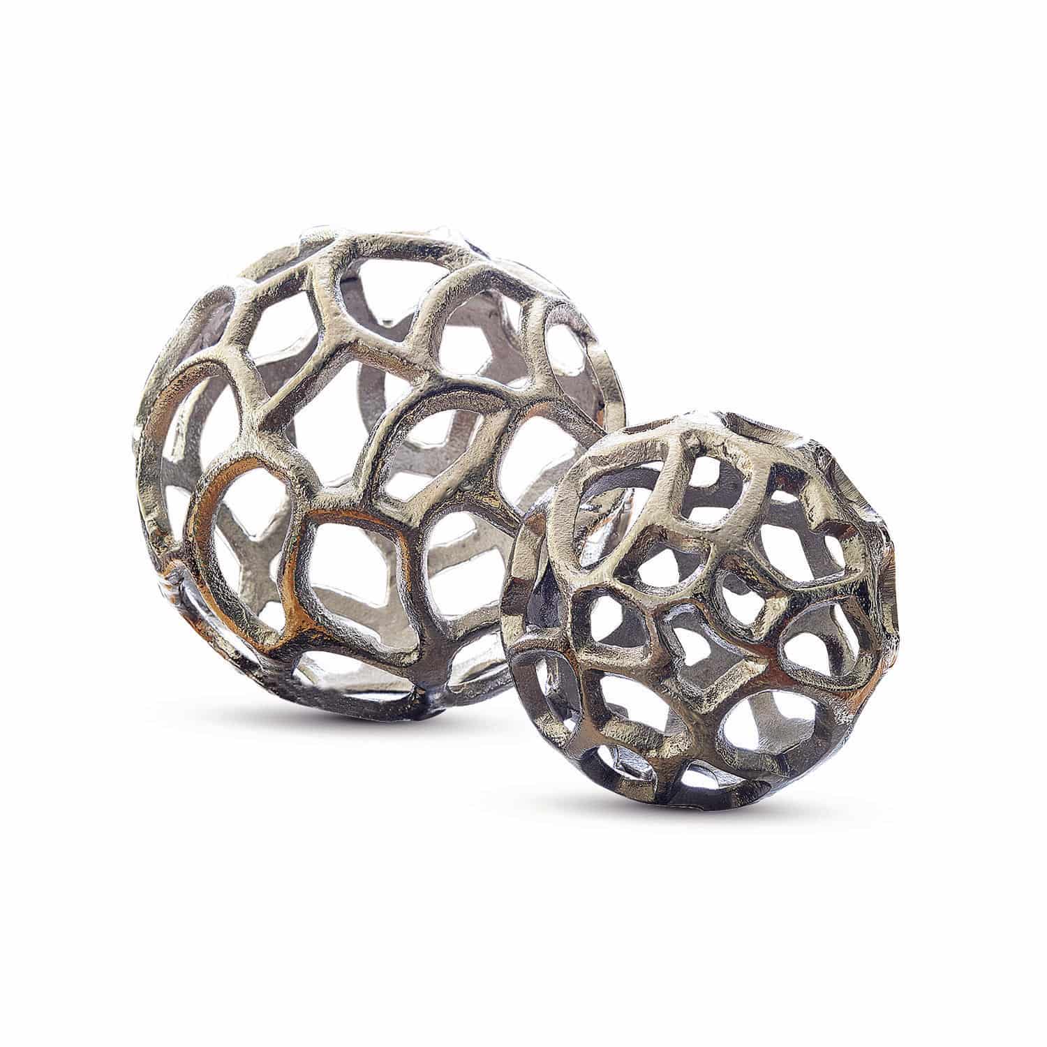 Lot de 2 décorations Venay Boules décoratives en métal ajouré couleur argent vieilli pour intérieur et jardin
